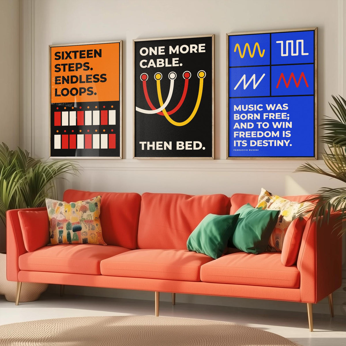Synth Quotes Set of Three Art Prints - 3 Retro Bauhaus Modular Synthesizer Posters - Minimalist Music Wall Art Illustration V2