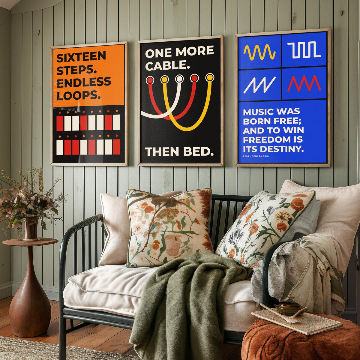 Synth Quotes Set of Three Art Prints - 3 Retro Bauhaus Modular Synthesizer Posters - Minimalist Music Wall Art Illustration V2