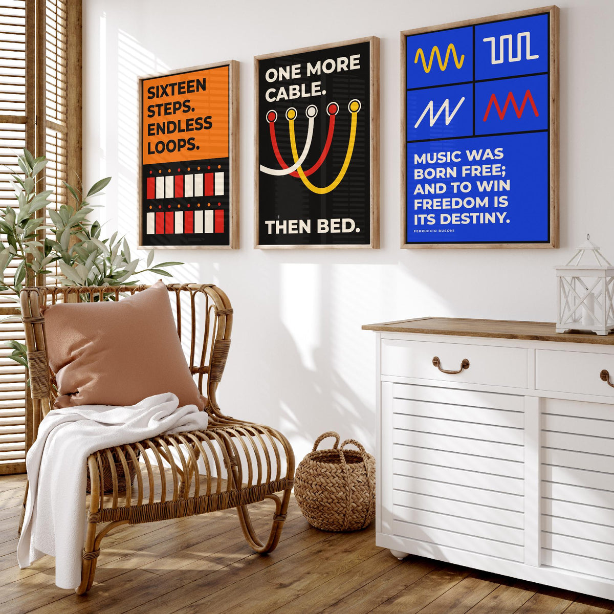 Synth Quotes Set of Three Art Prints - 3 Retro Bauhaus Modular Synthesizer Posters - Minimalist Music Wall Art Illustration V2