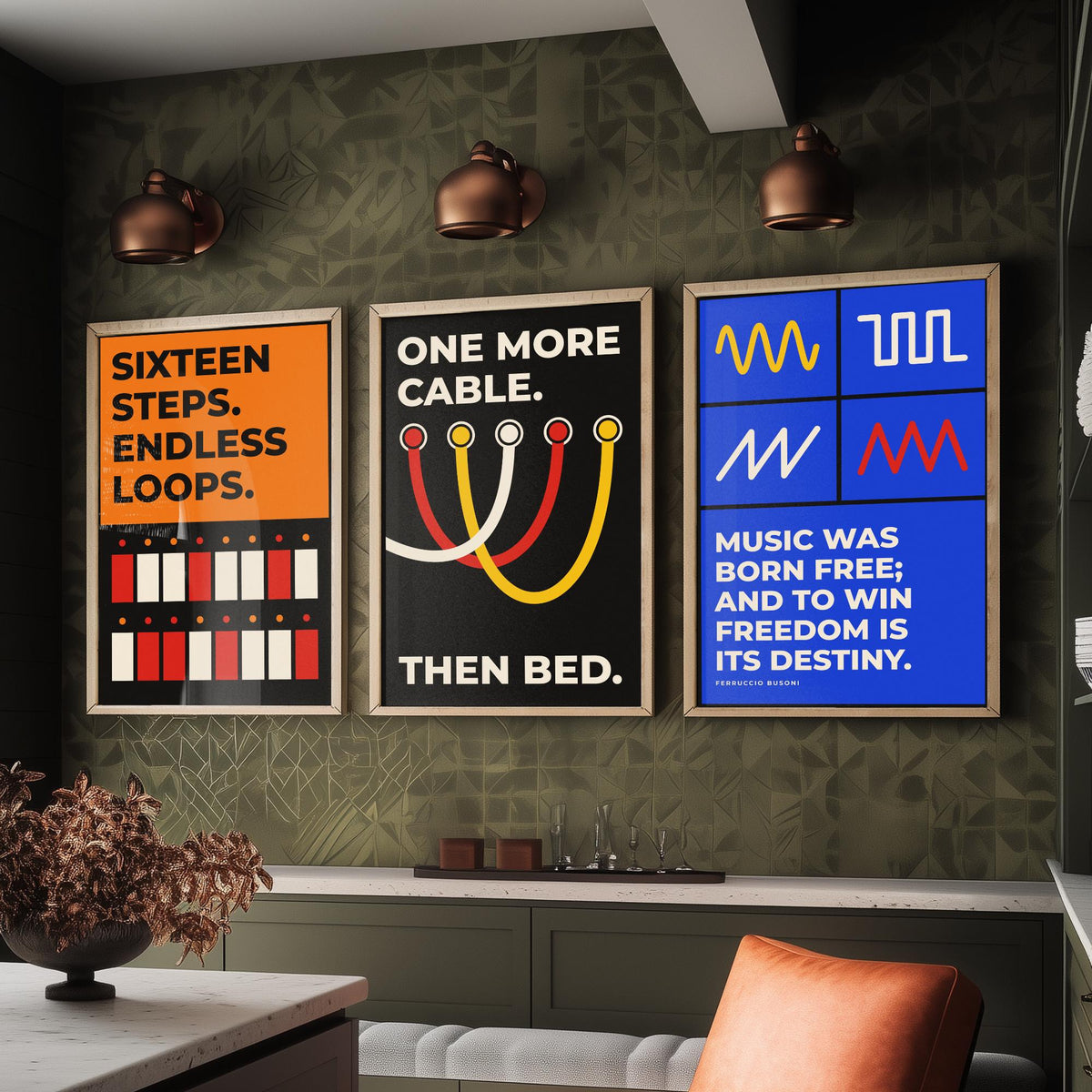 Synth Quotes Set of Three Art Prints - 3 Retro Bauhaus Modular Synthesizer Posters - Minimalist Music Wall Art Illustration V2