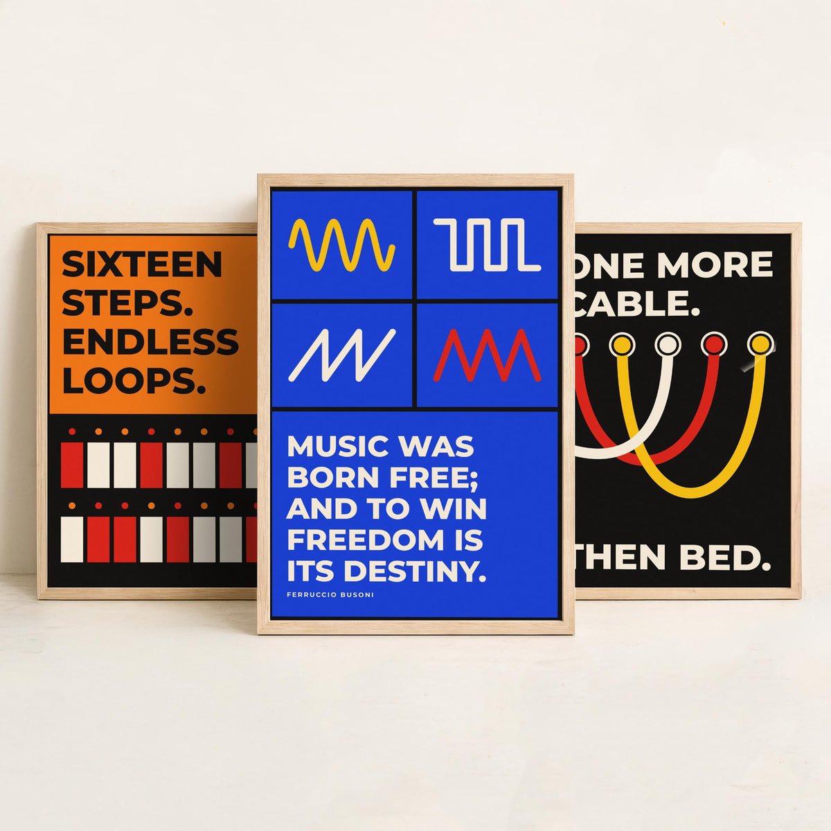 Synth Quotes Set of Three Art Prints - 3 Retro Bauhaus Modular Synthesizer Posters - Minimalist Music Wall Art Illustration V2