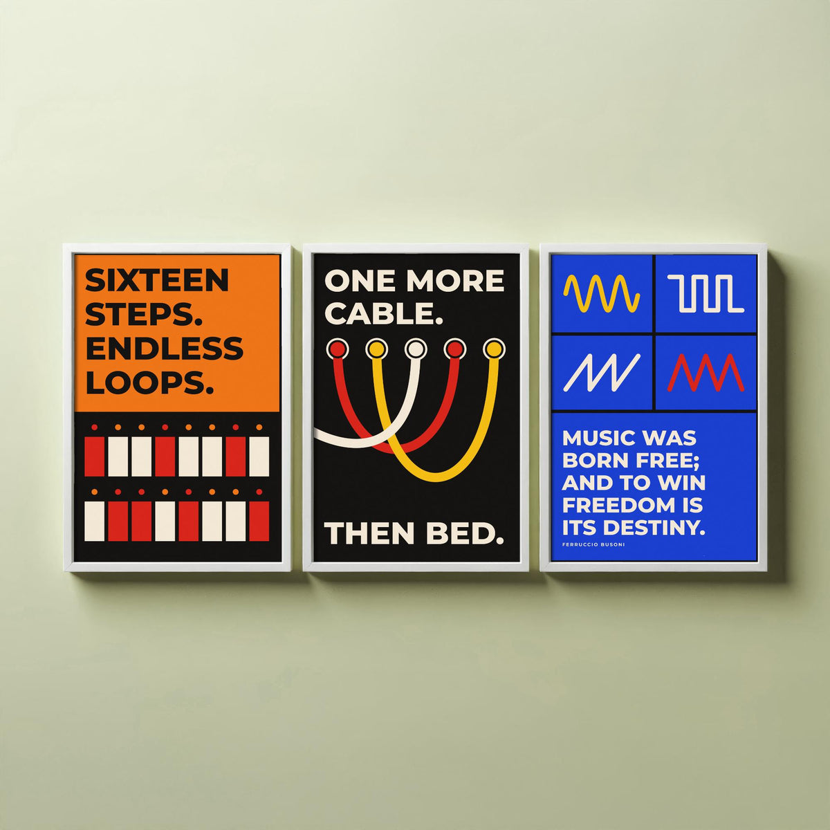 Synth Quotes Set of Three Art Prints - 3 Retro Bauhaus Modular Synthesizer Posters - Minimalist Music Wall Art Illustration V2