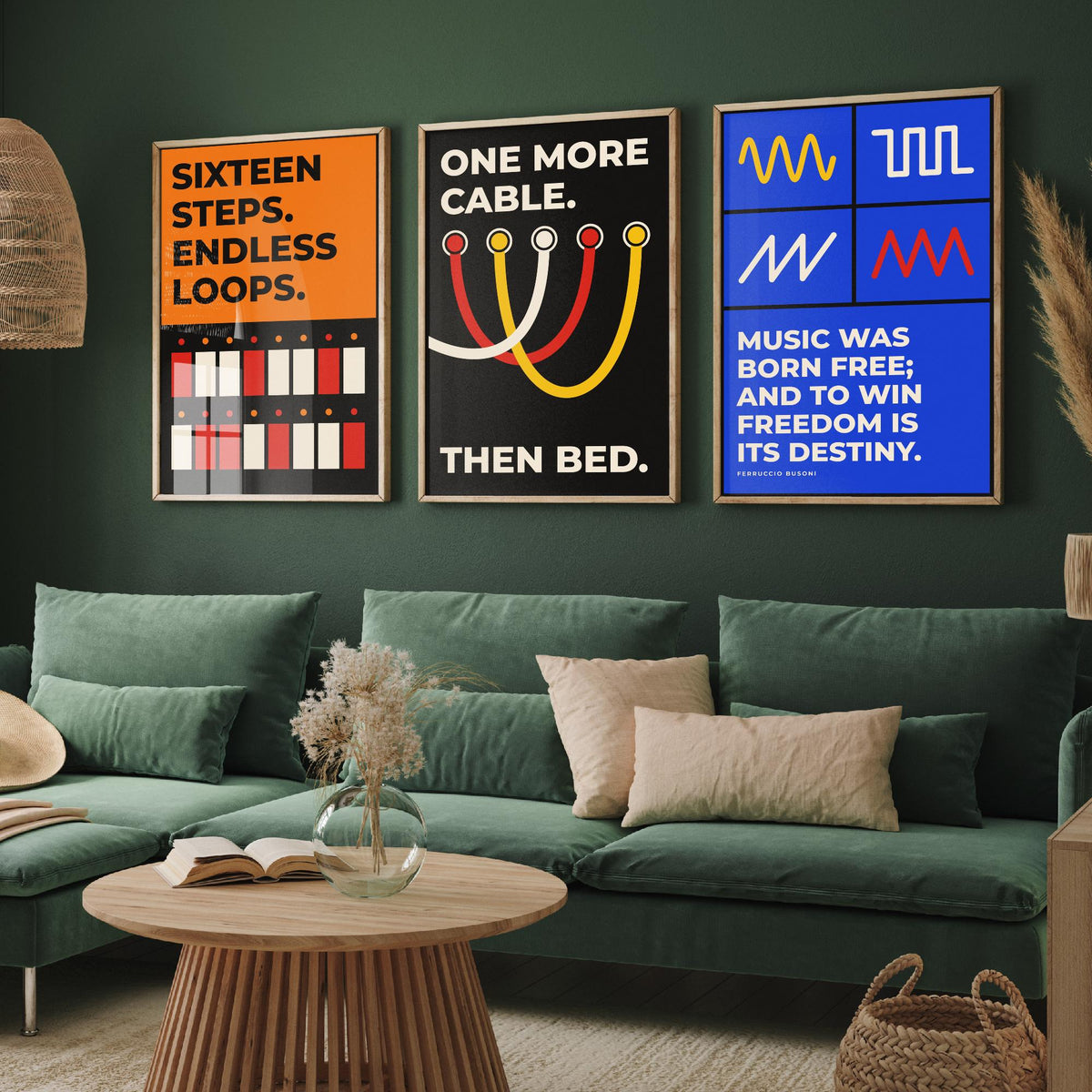 Synth Quotes Set of Three Art Prints - 3 Retro Bauhaus Modular Synthesizer Posters - Minimalist Music Wall Art Illustration V2