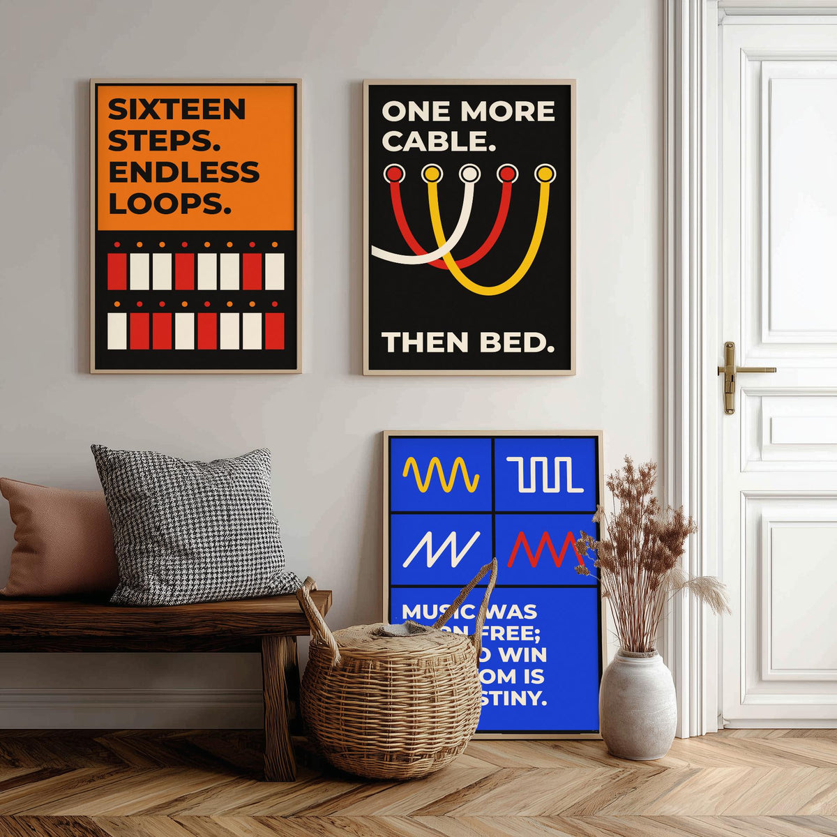 Synth Quotes Set of Three Art Prints - 3 Retro Bauhaus Modular Synthesizer Posters - Minimalist Music Wall Art Illustration V2