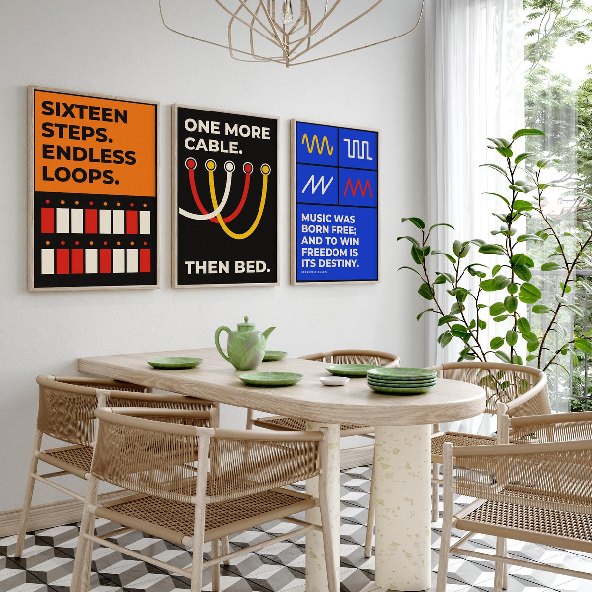 Synth Quotes Set of Three Art Prints - 3 Retro Bauhaus Modular Synthesizer Posters - Minimalist Music Wall Art Illustration V2
