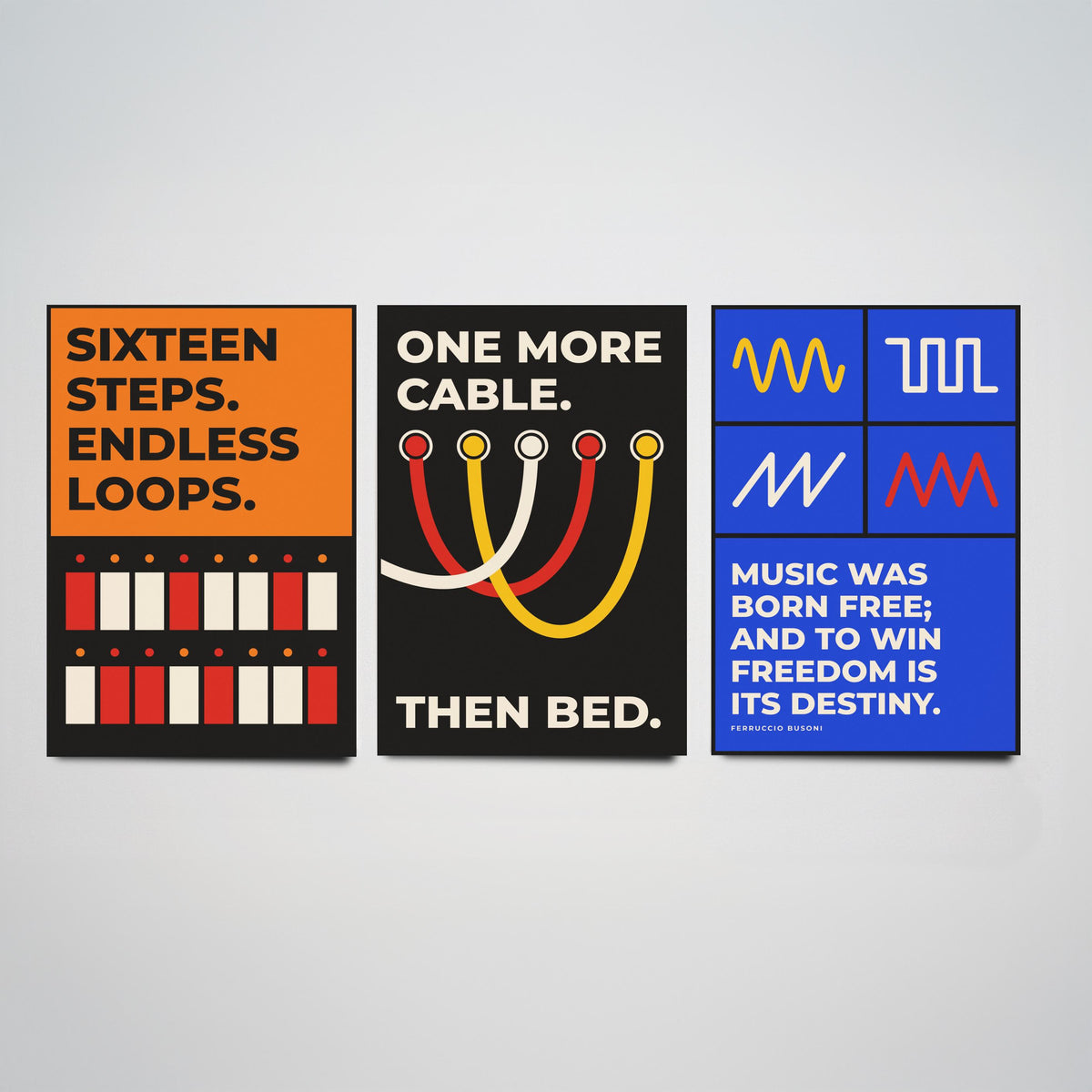 Synth Quotes Set of Three Art Prints - 3 Retro Bauhaus Modular Synthesizer Posters - Minimalist Music Wall Art Illustration V2