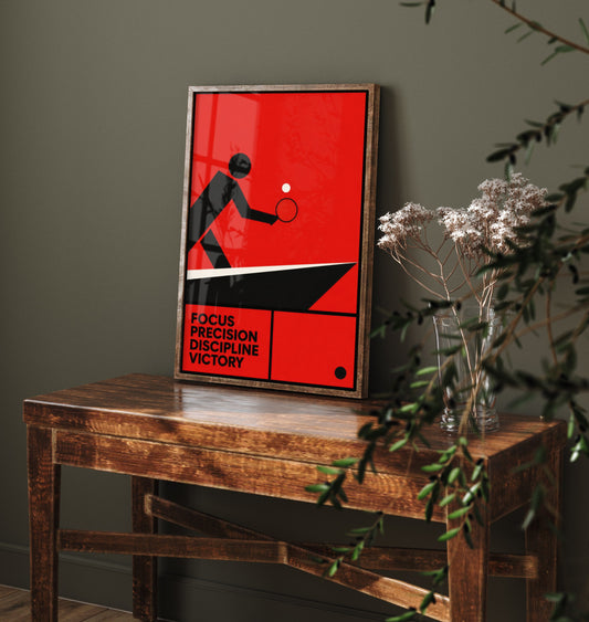 Table Tennis Art Print - Bauhaus Player Serving Poster - Minimalist Sport Illustration V1 1/3