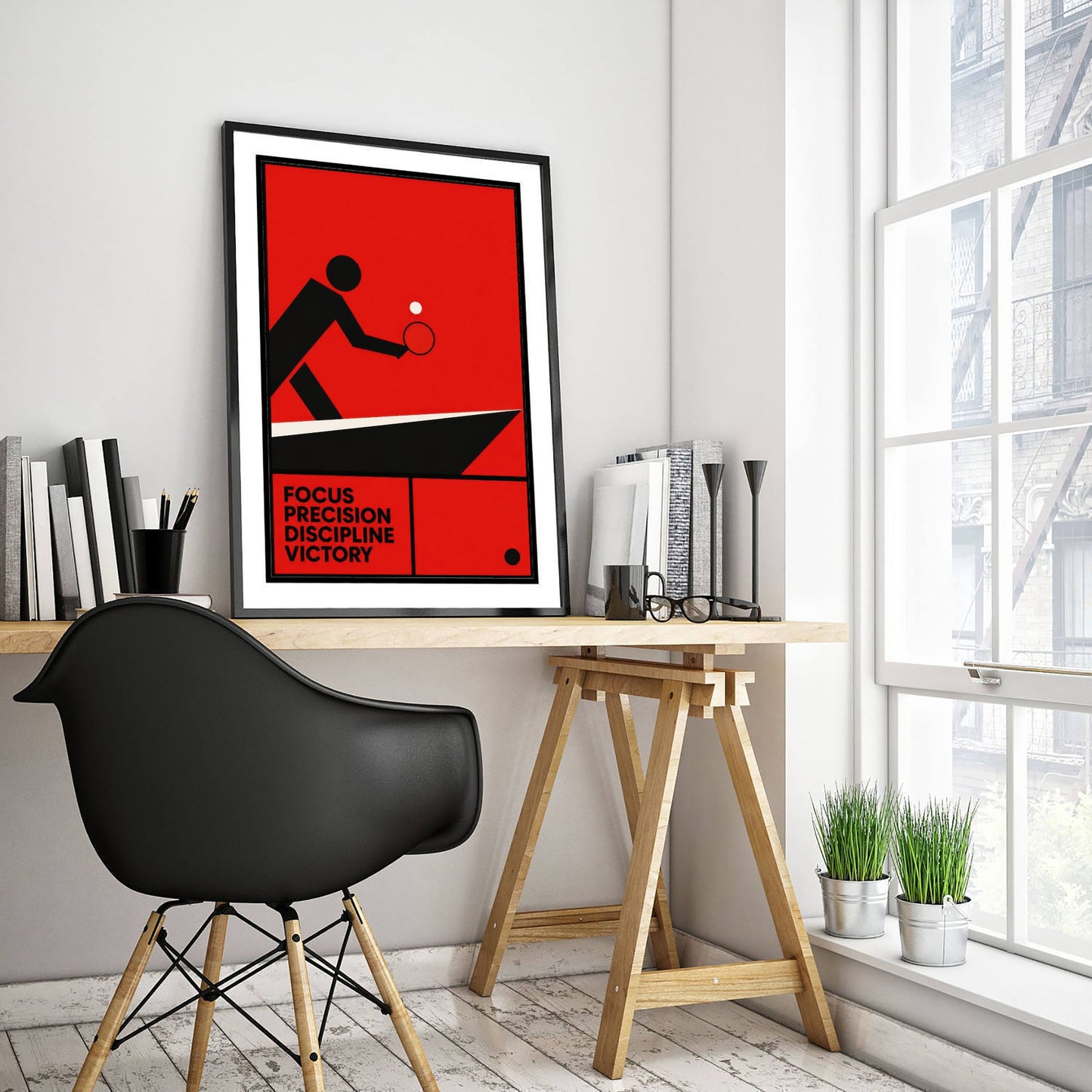 Table Tennis Art Print - Bauhaus Player Serving Poster - Minimalist Sport Illustration V1 1/3