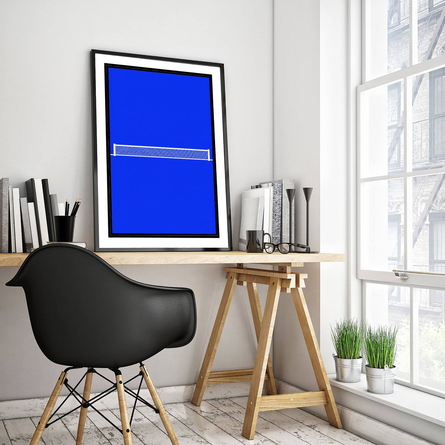 Table Tennis Art Print - Bauhaus Table and Net Poster - Minimalist Sport Illustration V1 2/3