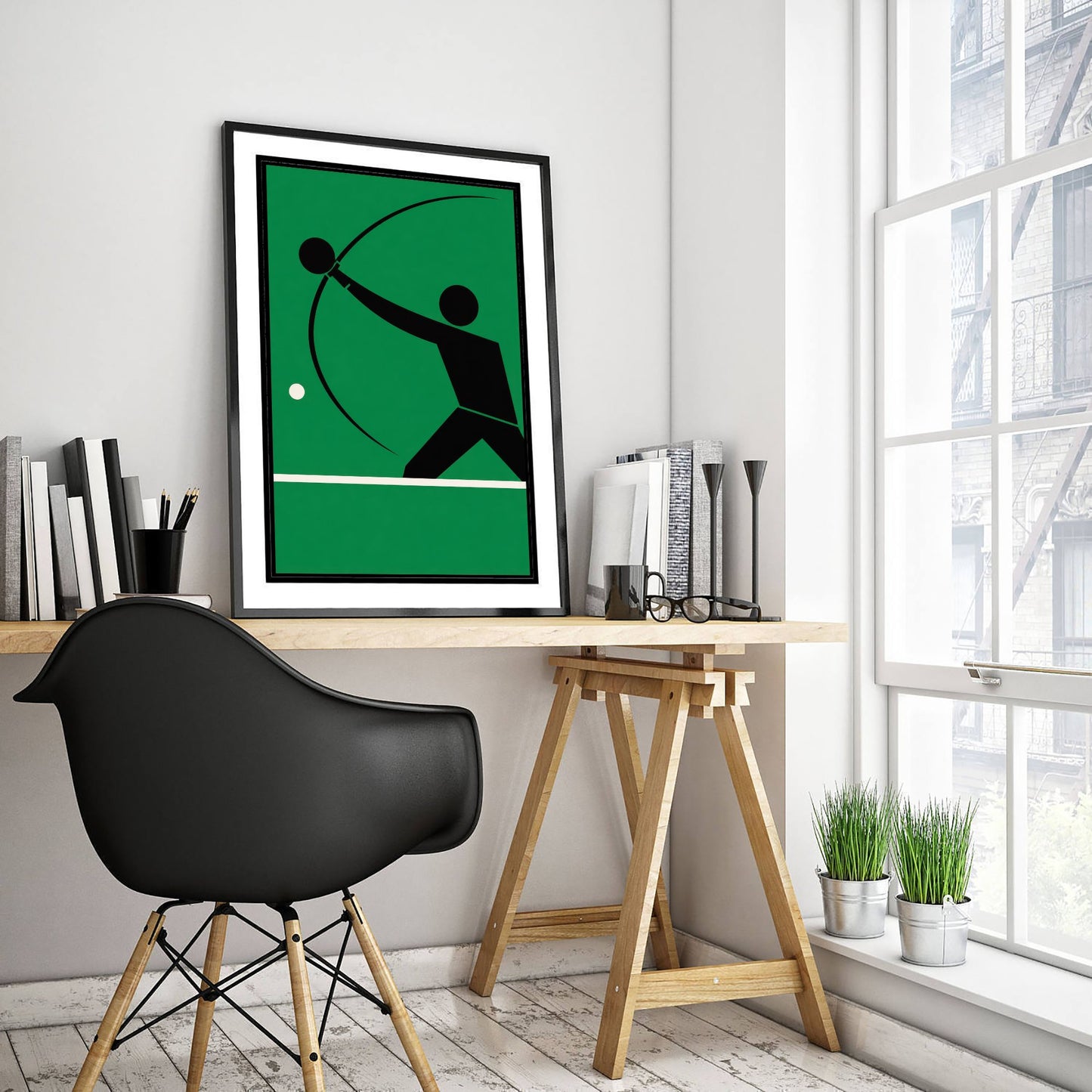 Table Tennis Art Print - Bauhaus Player Smashing Poster - Minimalist Sport Illustration V1 3/3