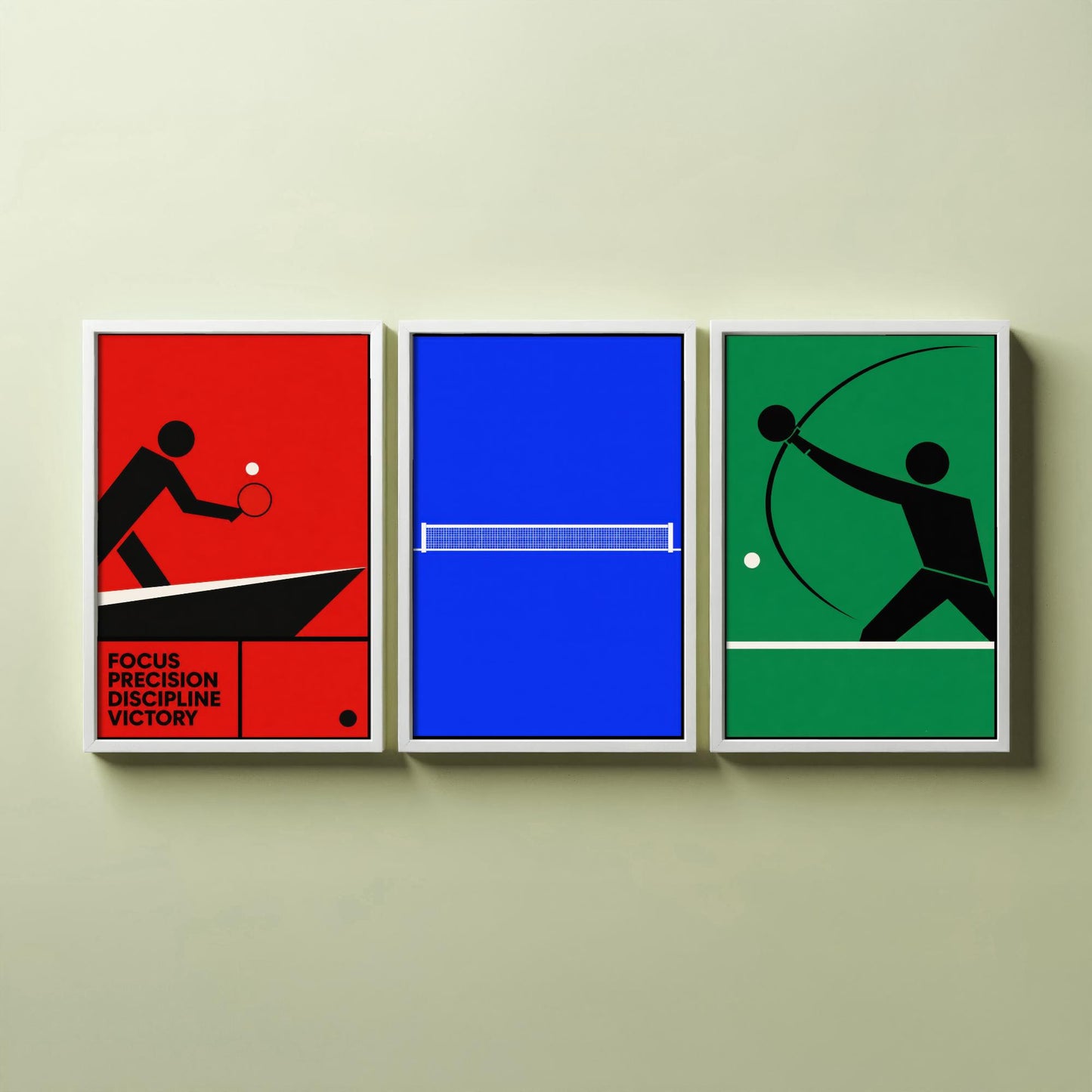 Table Tennis Set of Three Art Prints - 3 Bauhaus Ping Pong Posters - Minimalist Sport Wall Art Illustration Gift V1