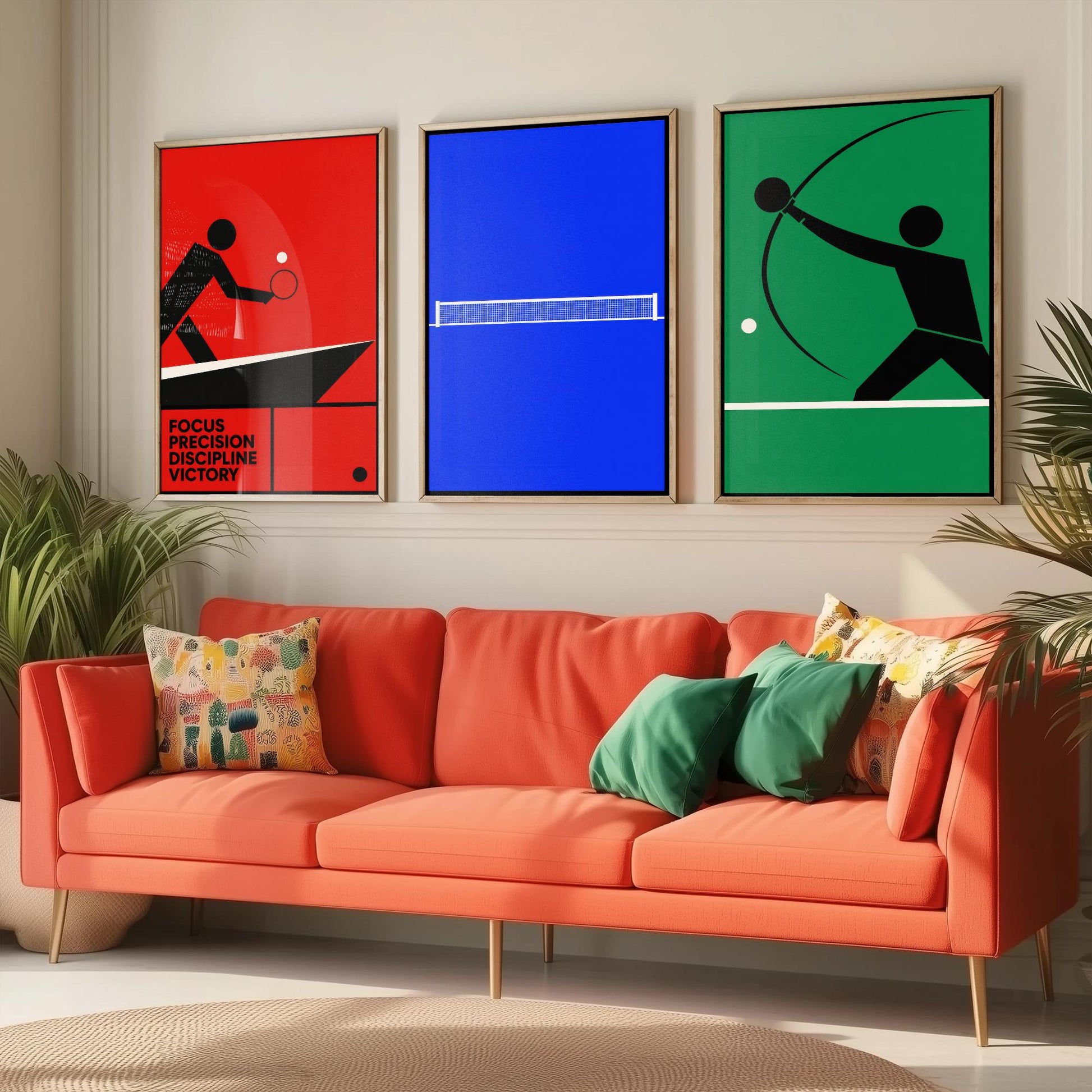 Table Tennis Set of Three Art Prints - 3 Bauhaus Ping Pong Posters - Minimalist Sport Wall Art Illustration Gift V1