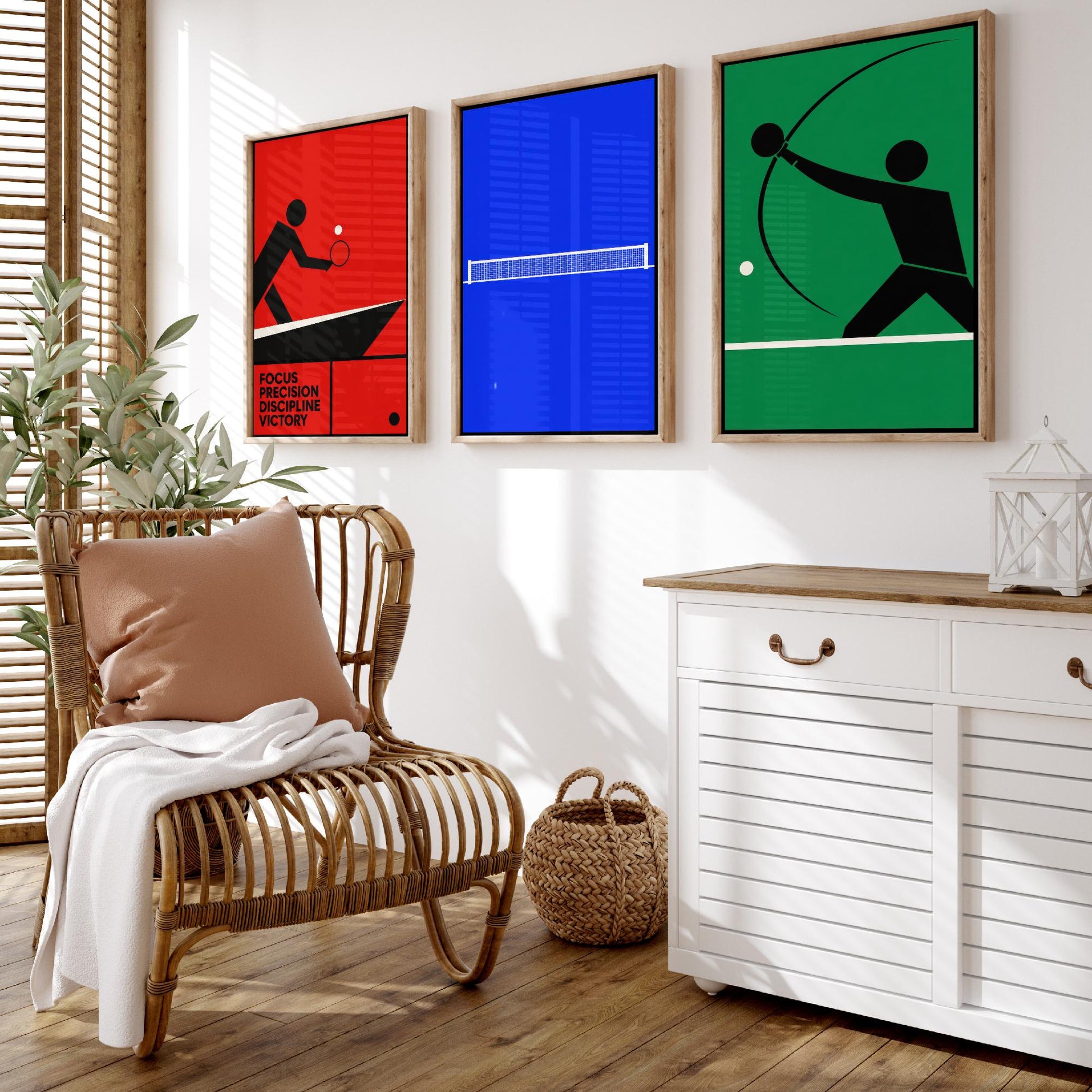 Table Tennis Set of Three Art Prints - 3 Bauhaus Ping Pong Posters - Minimalist Sport Wall Art Illustration Gift V1