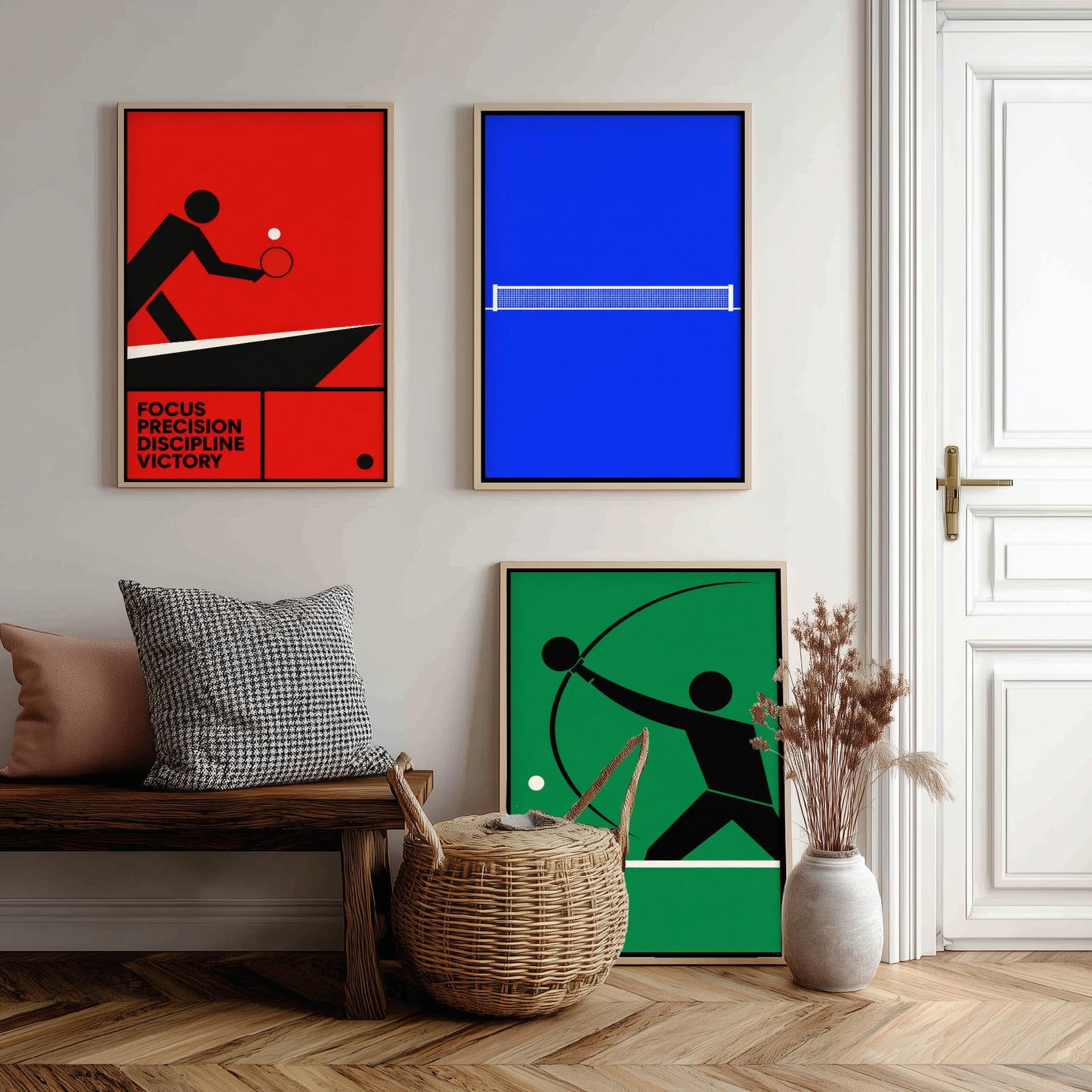 Table Tennis Set of Three Art Prints - 3 Bauhaus Ping Pong Posters - Minimalist Sport Wall Art Illustration Gift V1