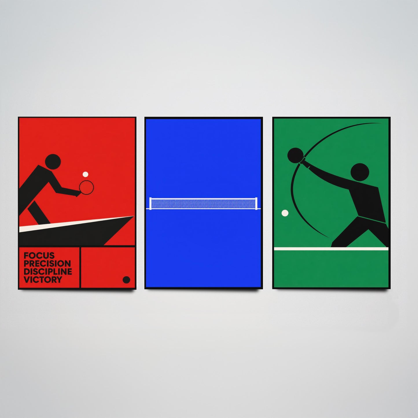 Table Tennis Set of Three Art Prints - 3 Bauhaus Ping Pong Posters - Minimalist Sport Wall Art Illustration Gift V1