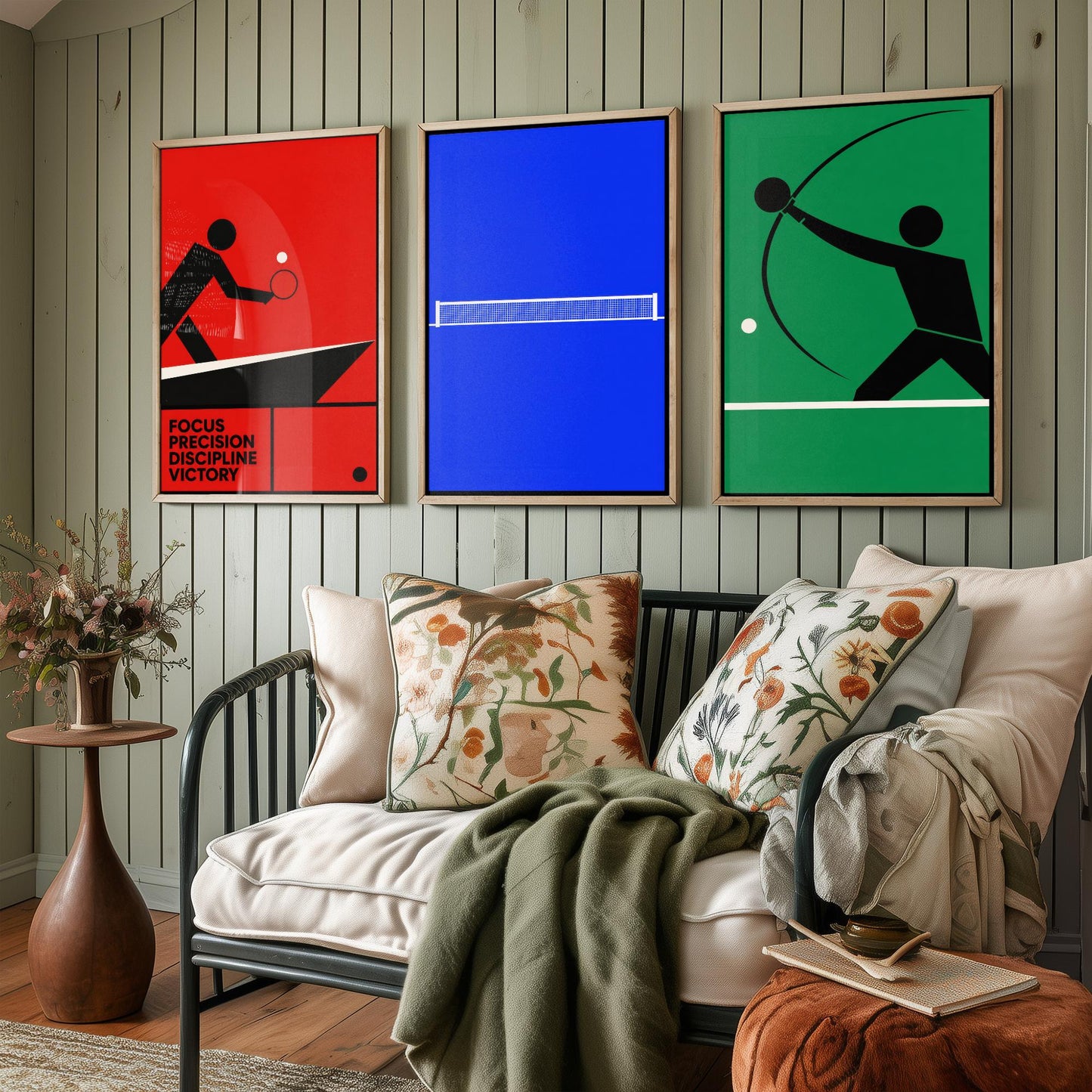 Table Tennis Set of Three Art Prints - 3 Bauhaus Ping Pong Posters - Minimalist Sport Wall Art Illustration Gift V1