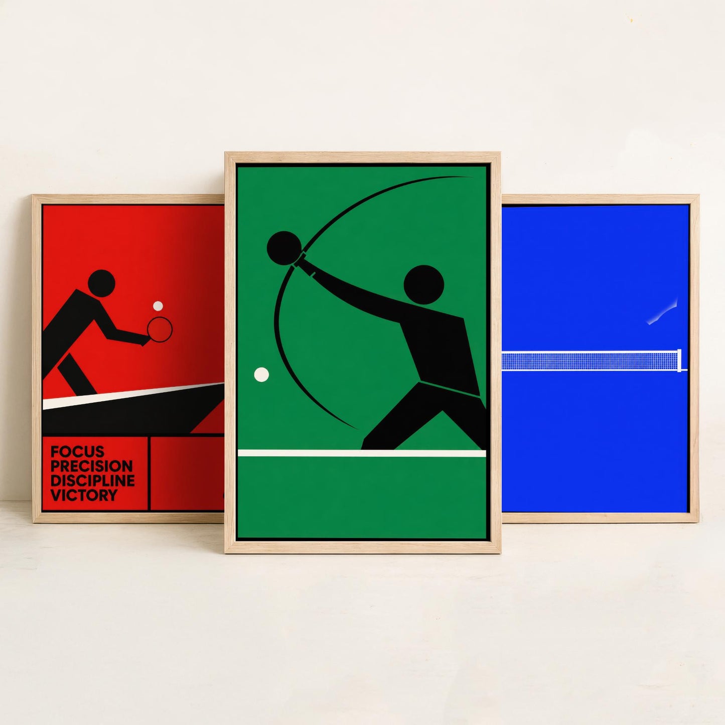 Table Tennis Set of Three Art Prints - 3 Bauhaus Ping Pong Posters - Minimalist Sport Wall Art Illustration Gift V1