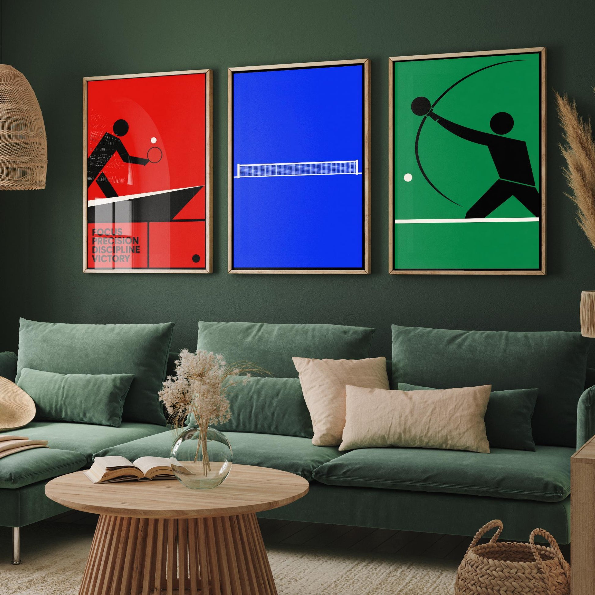 Table Tennis Set of Three Art Prints - 3 Bauhaus Ping Pong Posters - Minimalist Sport Wall Art Illustration Gift V1