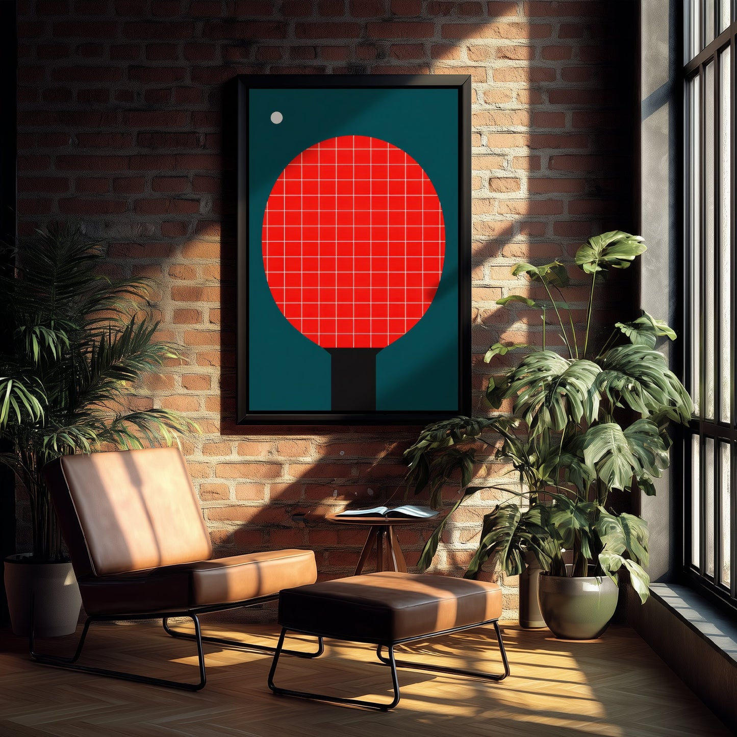 Table Tennis Bat Art Print - Bauhaus Red Paddle Poster - Minimalist Sport Illustration V2 2/3