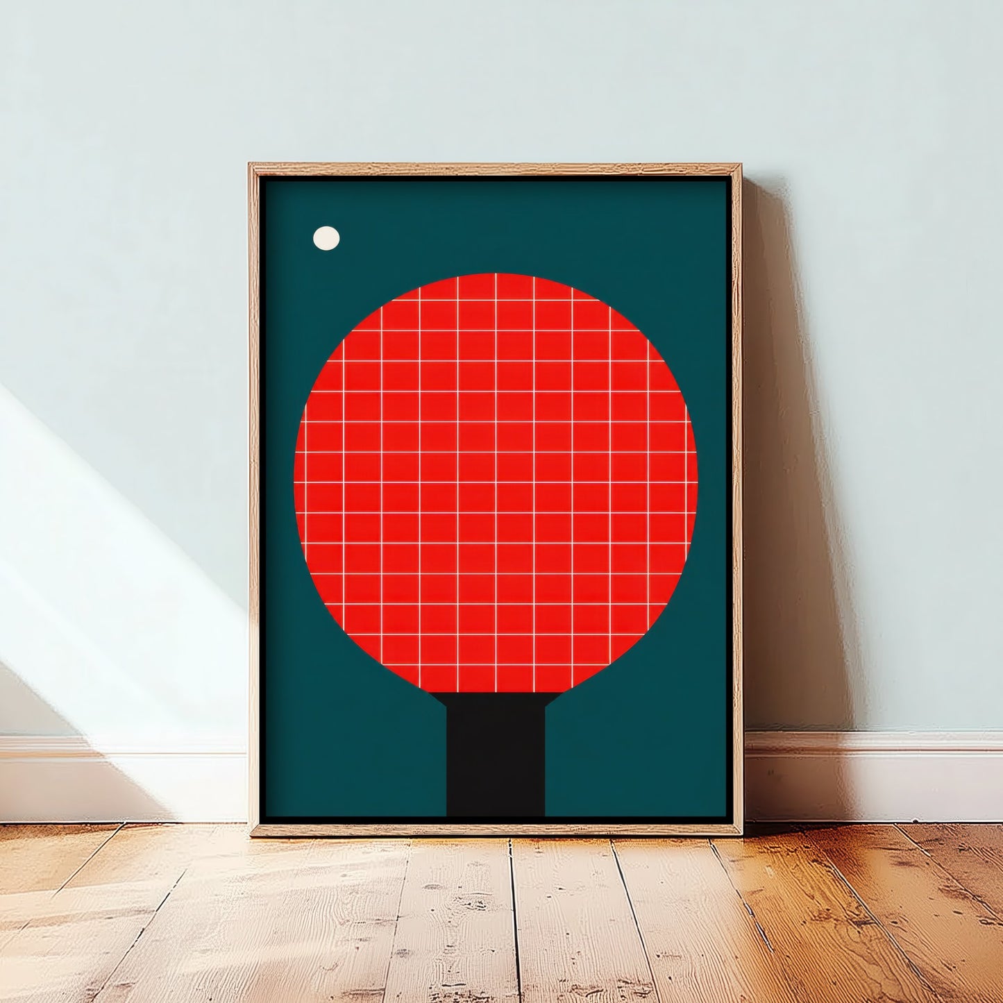 Table Tennis Bat Art Print - Bauhaus Red Paddle Poster - Minimalist Sport Illustration V2 2/3
