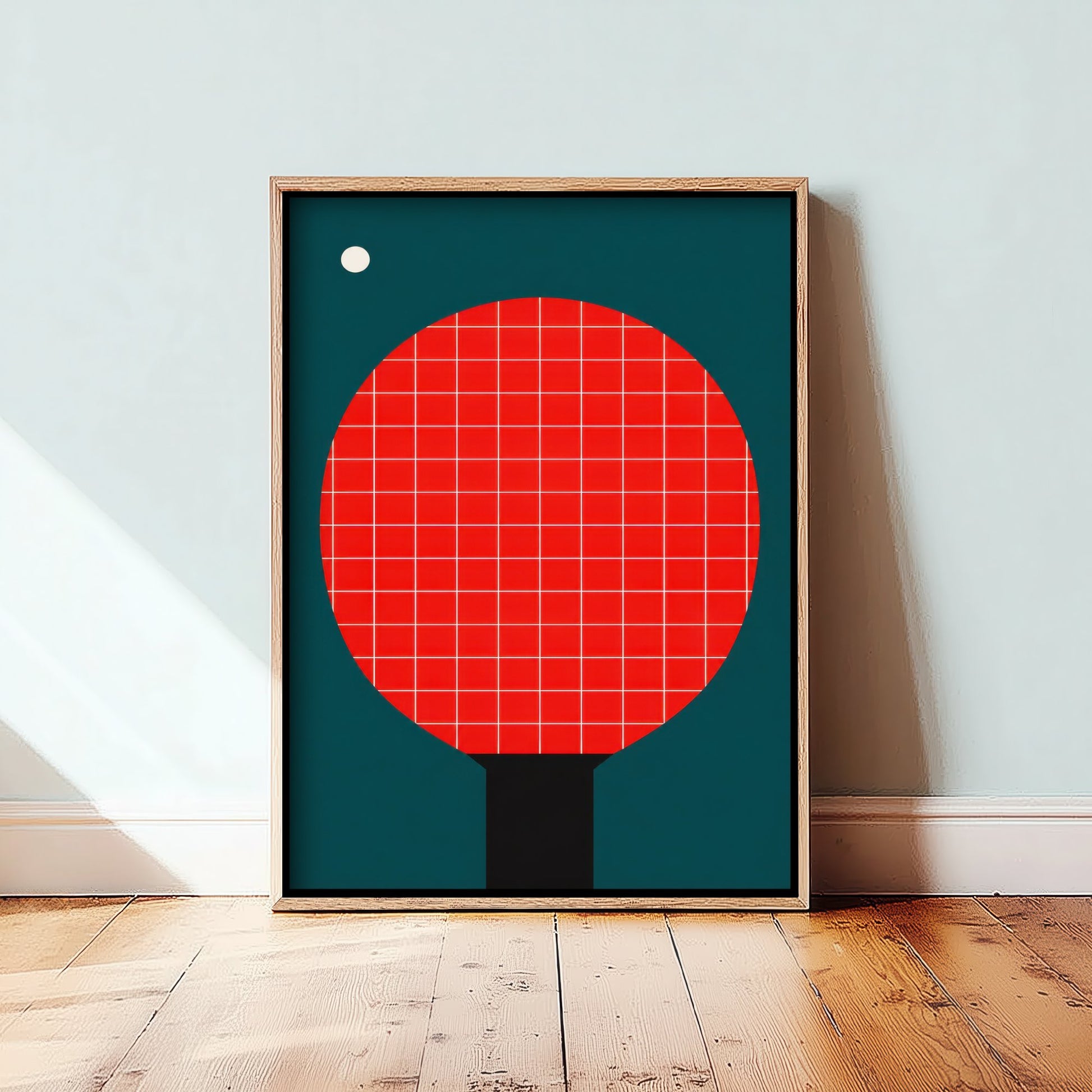 Table Tennis Bat Art Print - Bauhaus Red Paddle Poster - Minimalist Sport Illustration V2 2/3