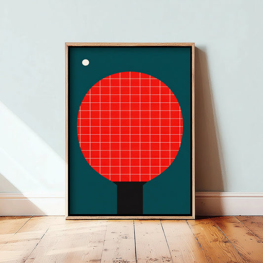Table Tennis Bat Art Print - Bauhaus Red Paddle Poster - Minimalist Sport Illustration V2 2/3