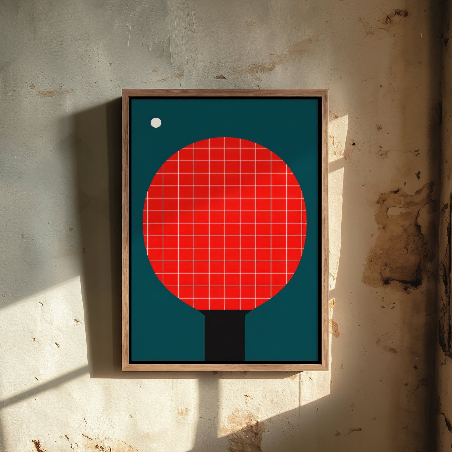 Table Tennis Bat Art Print - Bauhaus Red Paddle Poster - Minimalist Sport Illustration V2 2/3