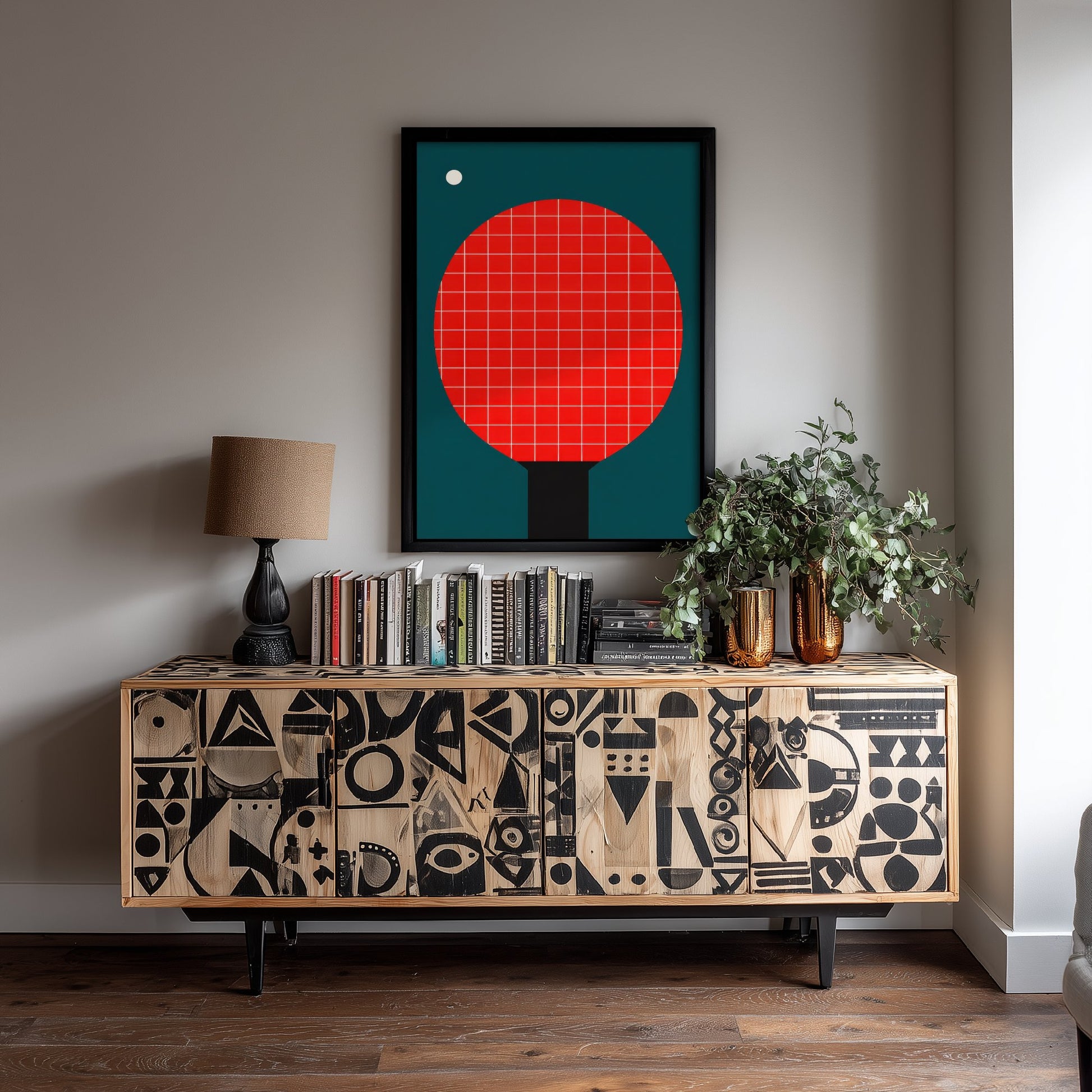 Table Tennis Bat Art Print - Bauhaus Red Paddle Poster - Minimalist Sport Illustration V2 2/3