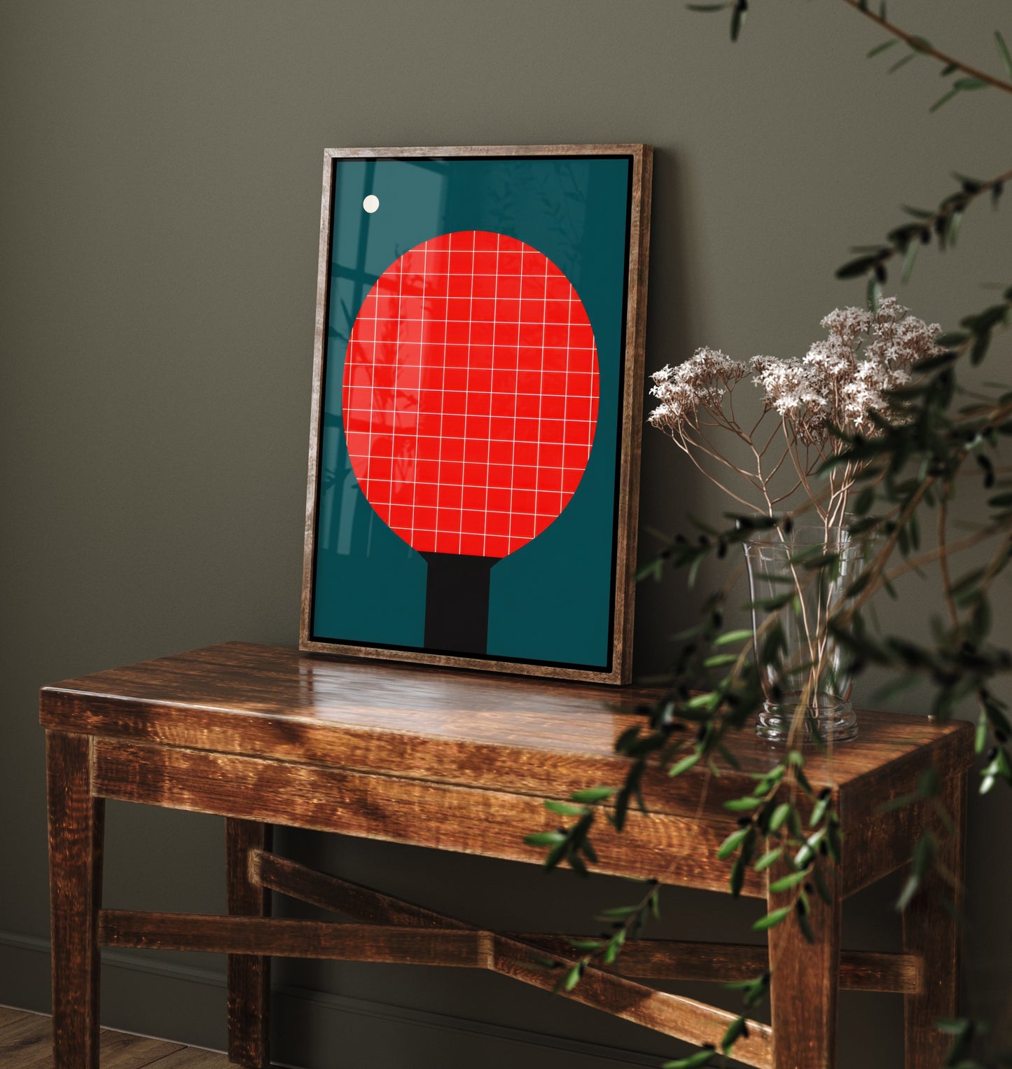 Table Tennis Bat Art Print - Bauhaus Red Paddle Poster - Minimalist Sport Illustration V2 2/3