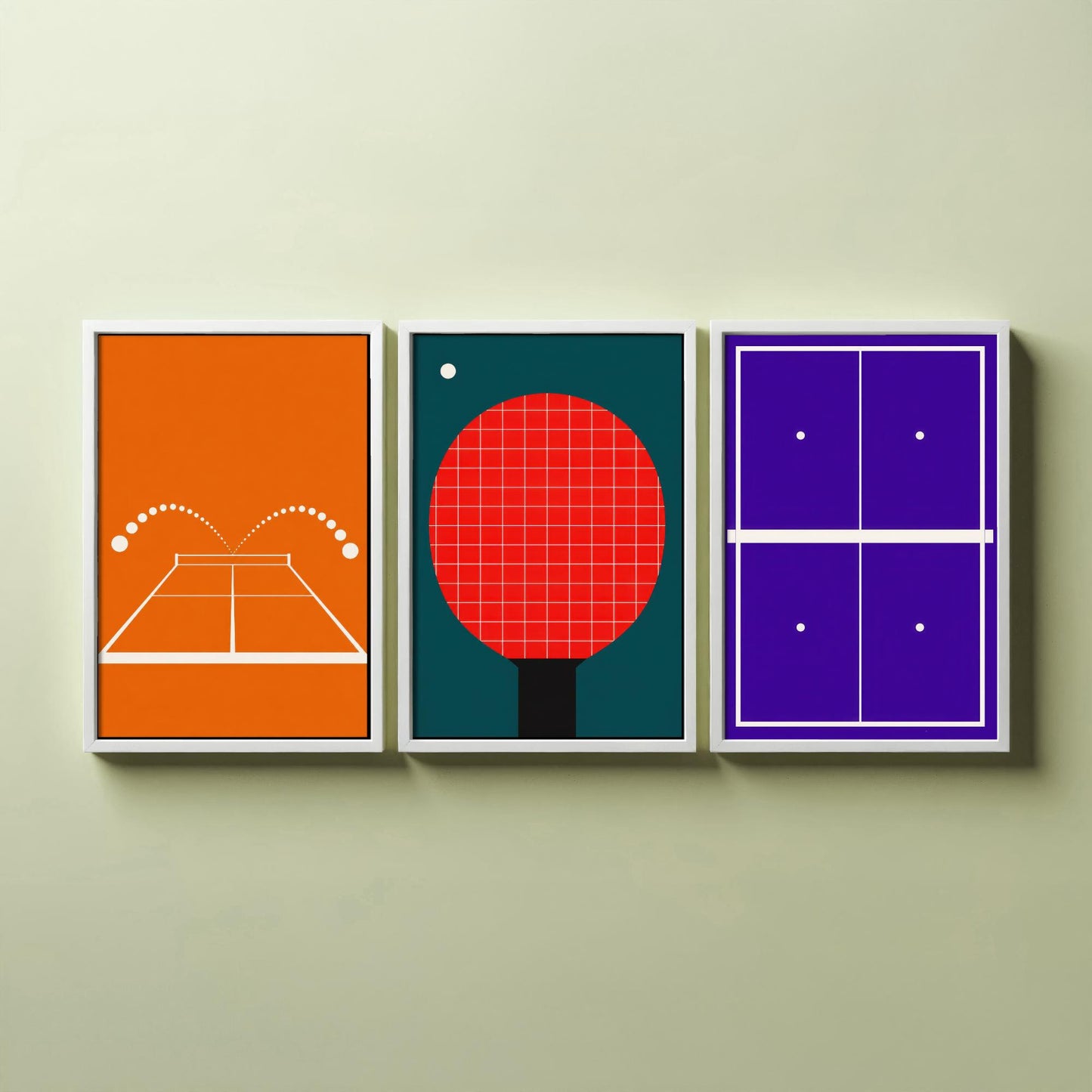 Table Tennis Set of Three Art Prints - 3 Retro Bauhaus Ping Pong Posters - Minimalist Sport Wall Art Illustration V2