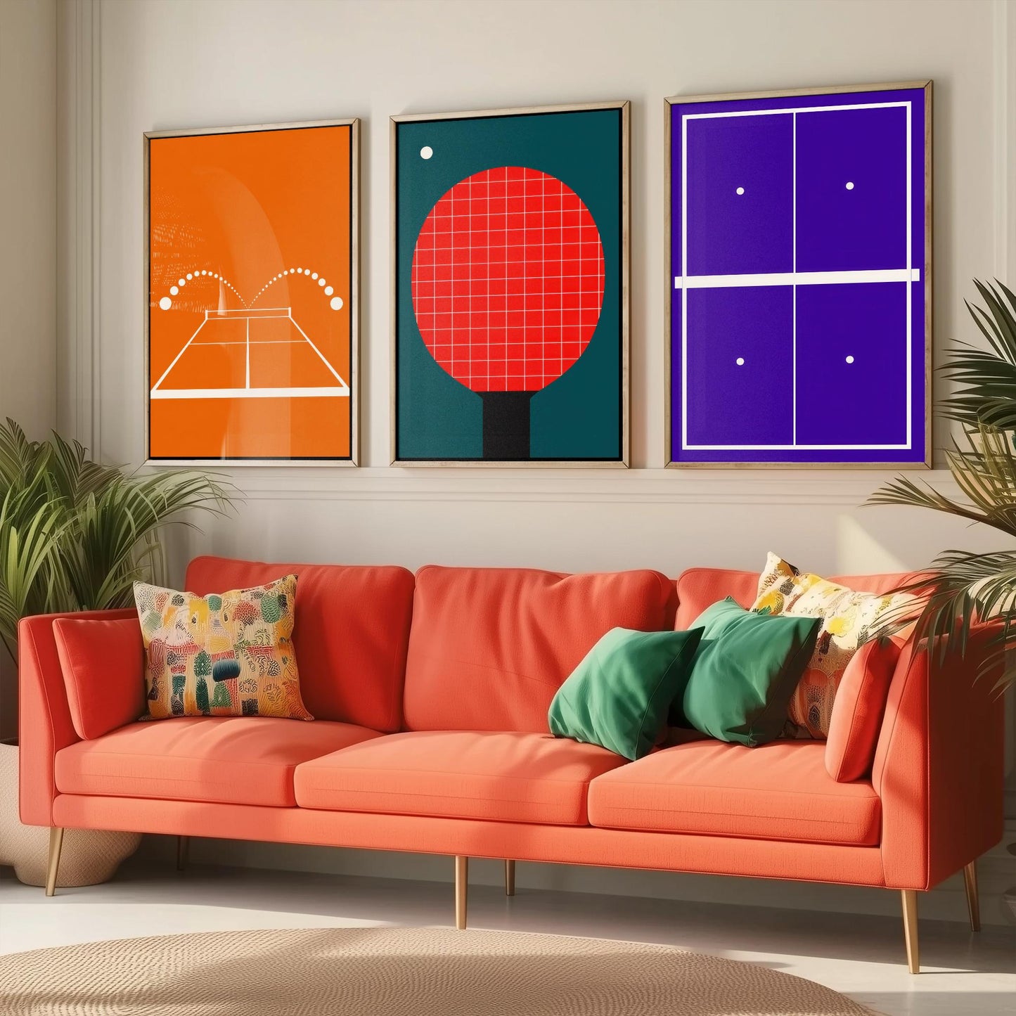 Table Tennis Set of Three Art Prints - 3 Retro Bauhaus Ping Pong Posters - Minimalist Sport Wall Art Illustration V2