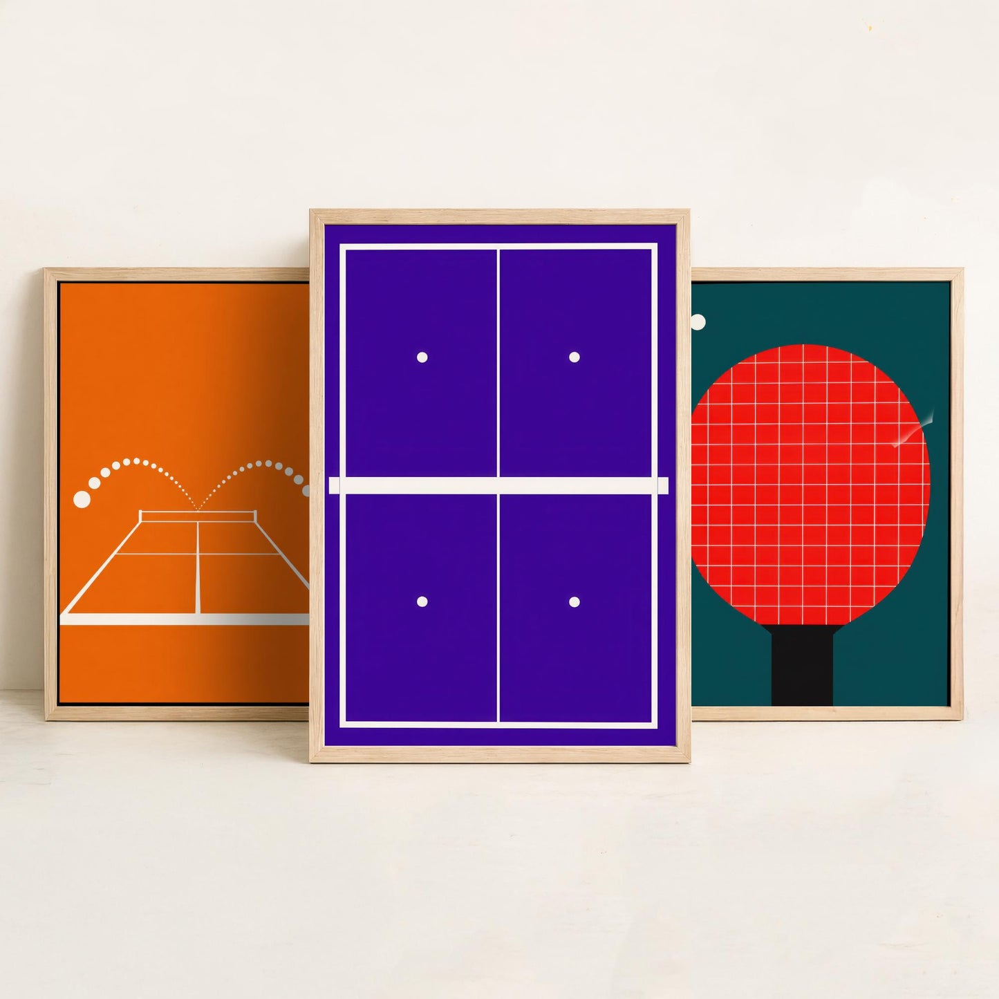 Table Tennis Set of Three Art Prints - 3 Retro Bauhaus Ping Pong Posters - Minimalist Sport Wall Art Illustration V2