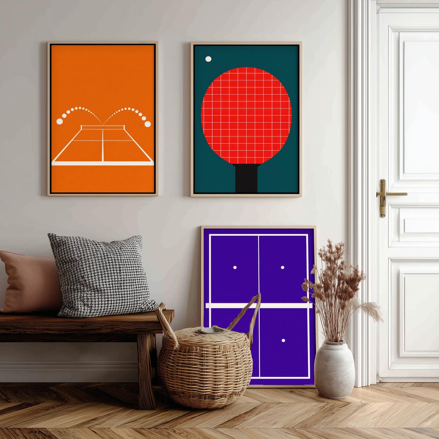 Table Tennis Set of Three Art Prints - 3 Retro Bauhaus Ping Pong Posters - Minimalist Sport Wall Art Illustration V2