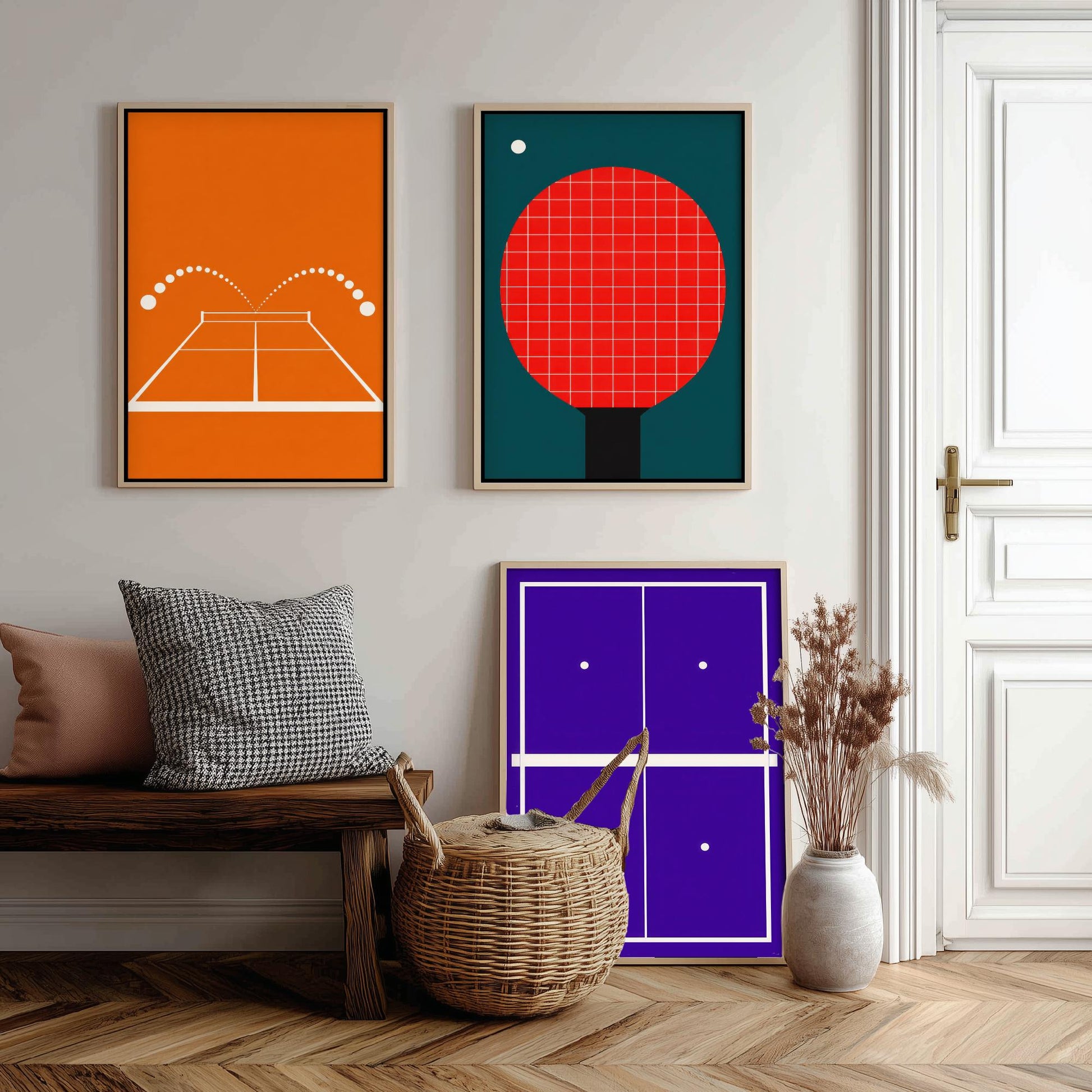 Table Tennis Set of Three Art Prints - 3 Retro Bauhaus Ping Pong Posters - Minimalist Sport Wall Art Illustration V2