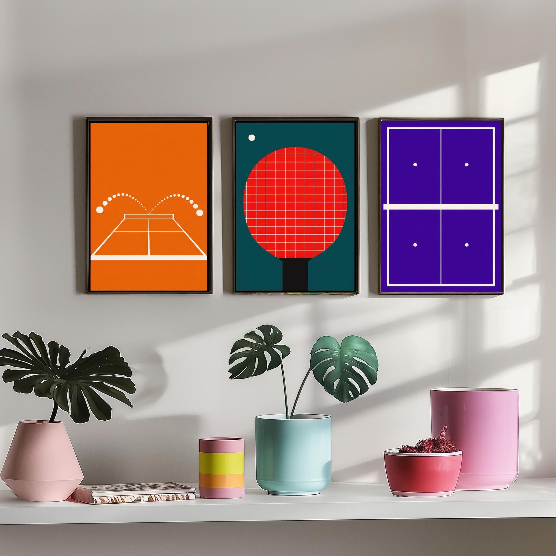 Table Tennis Set of Three Art Prints - 3 Retro Bauhaus Ping Pong Posters - Minimalist Sport Wall Art Illustration V2