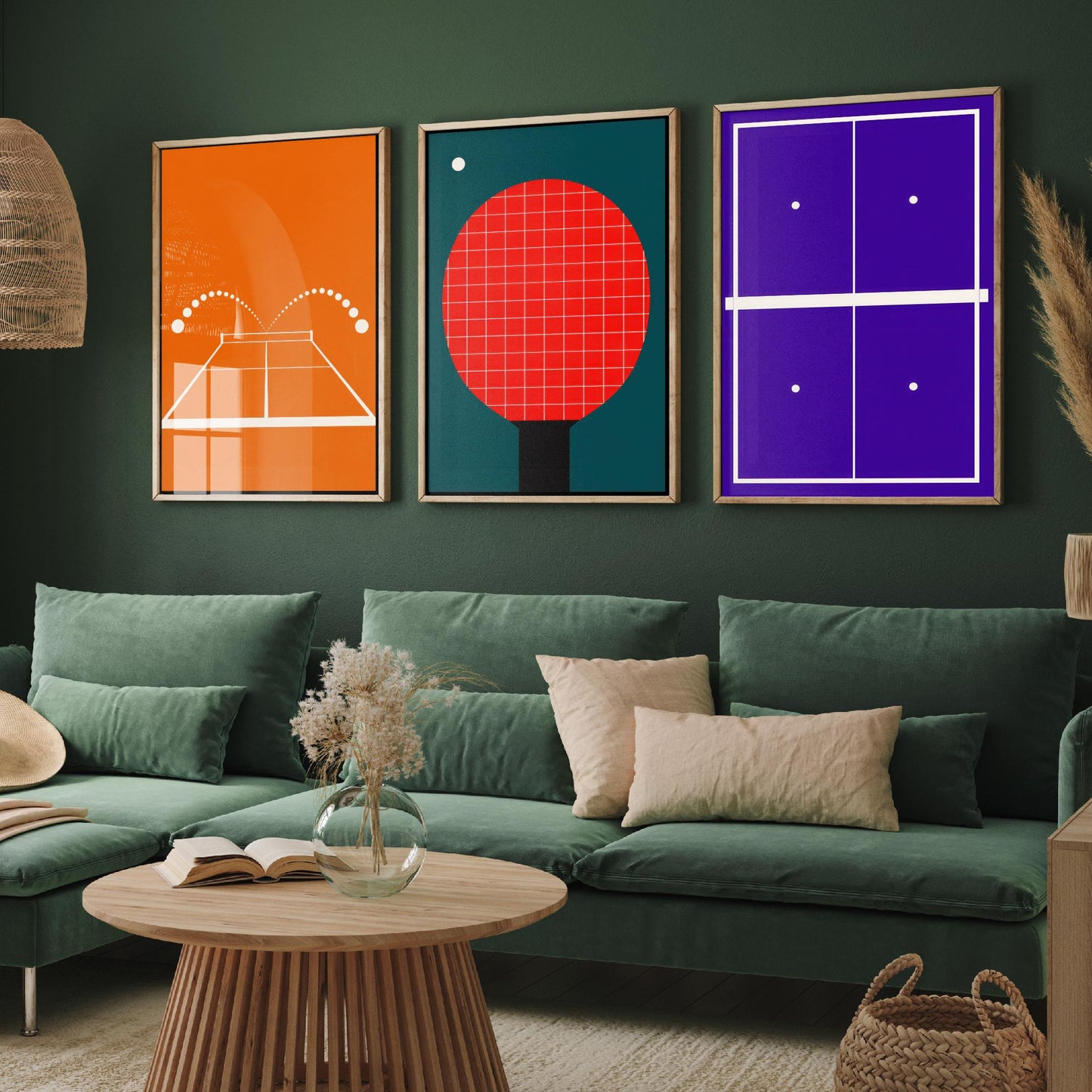Table Tennis Set of Three Art Prints - 3 Retro Bauhaus Ping Pong Posters - Minimalist Sport Wall Art Illustration V2
