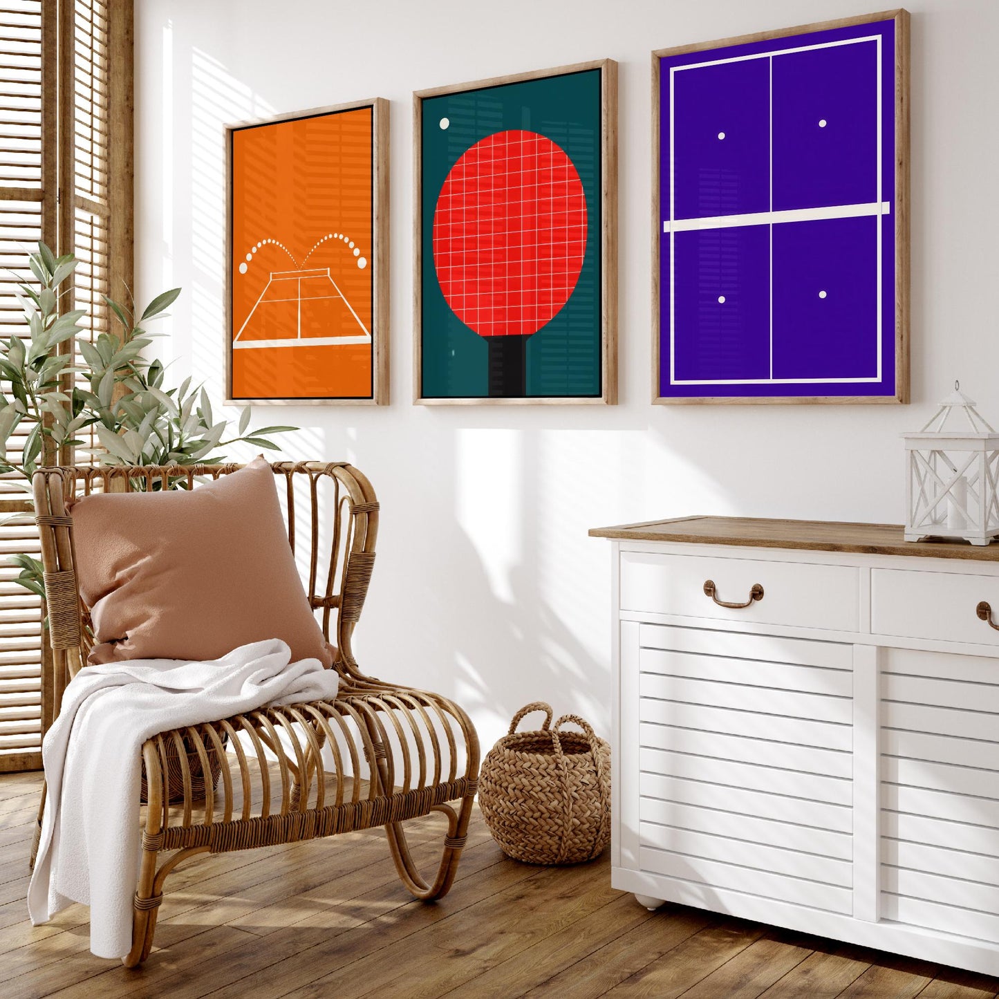 Table Tennis Set of Three Art Prints - 3 Retro Bauhaus Ping Pong Posters - Minimalist Sport Wall Art Illustration V2