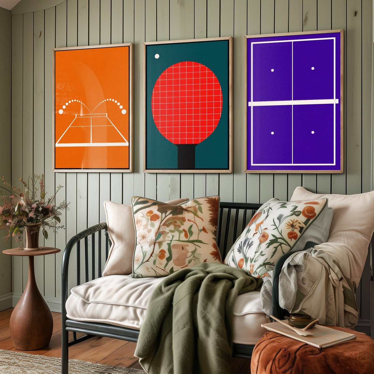 Table Tennis Set of Three Art Prints - 3 Retro Bauhaus Ping Pong Posters - Minimalist Sport Wall Art Illustration V2