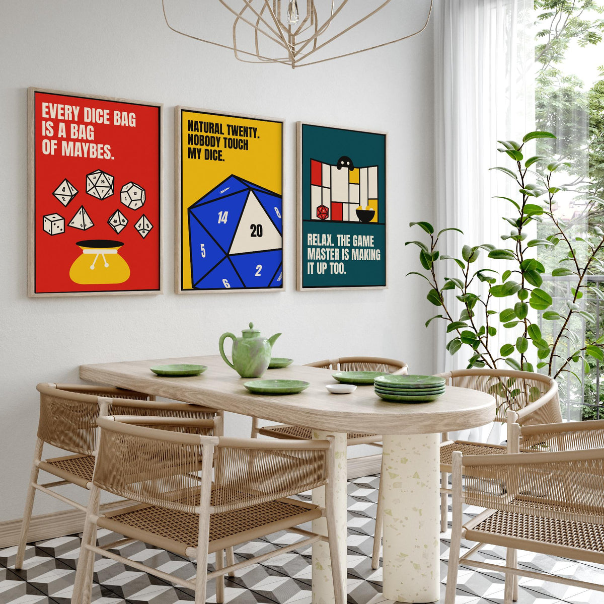 Tabletop RPG Quotes Set of Three Art Prints - 3 Bauhaus Dice Roleplaying Posters - Minimalist Game Room Wall Art Illustration V1