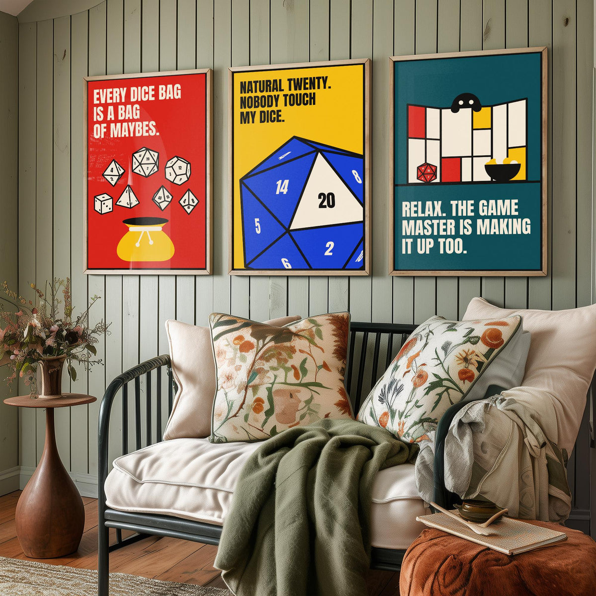 Tabletop RPG Quotes Set of Three Art Prints - 3 Bauhaus Dice Roleplaying Posters - Minimalist Game Room Wall Art Illustration V1