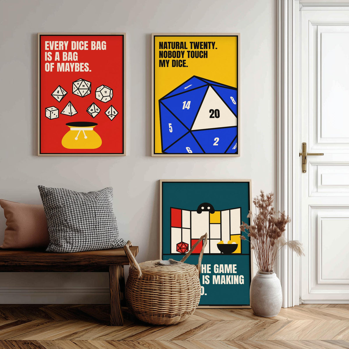 Tabletop RPG Quotes Set of Three Art Prints - 3 Bauhaus Dice Roleplaying Posters - Minimalist Game Room Wall Art Illustration V1