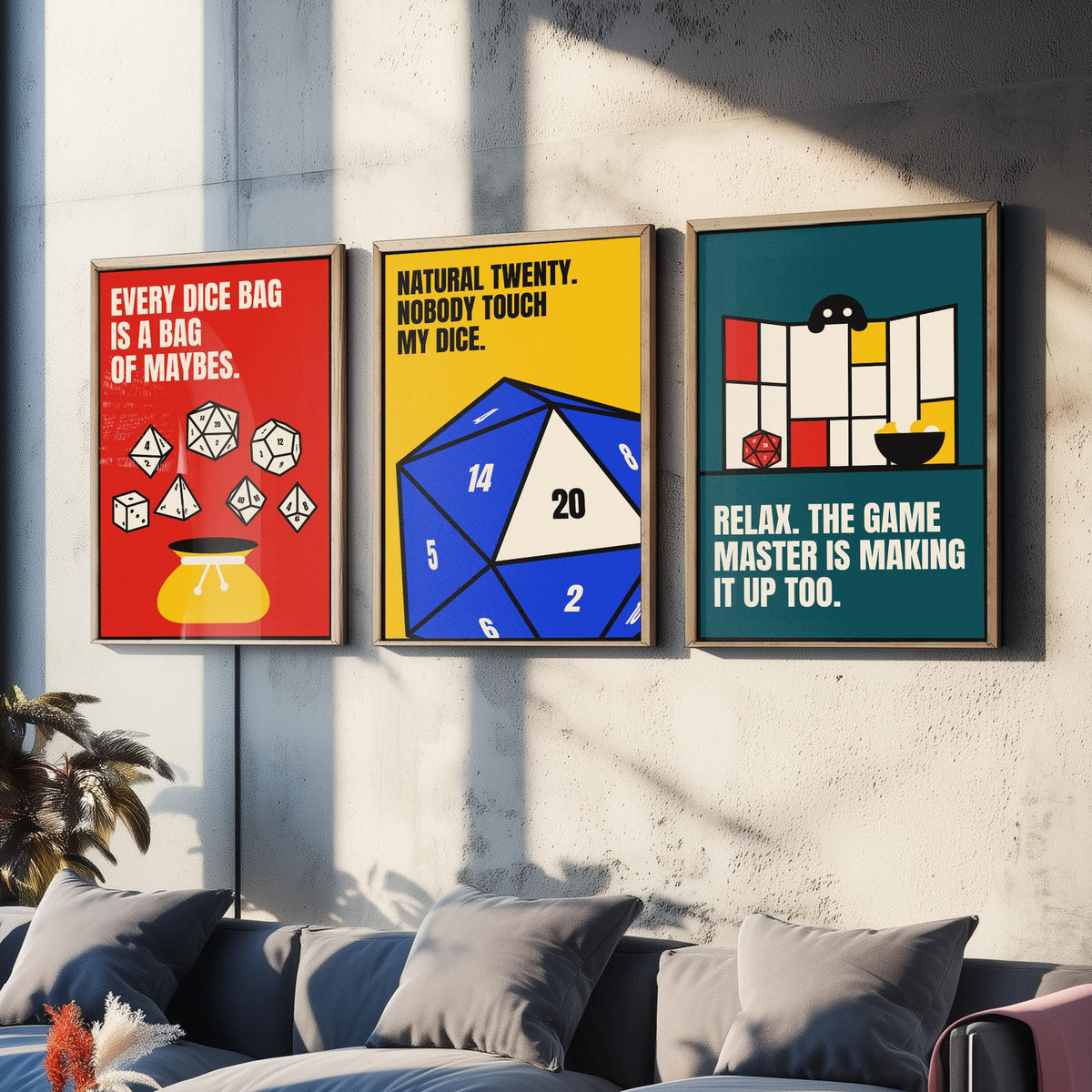 Tabletop RPG Quotes Set of Three Art Prints - 3 Bauhaus Dice Roleplaying Posters - Minimalist Game Room Wall Art Illustration V1