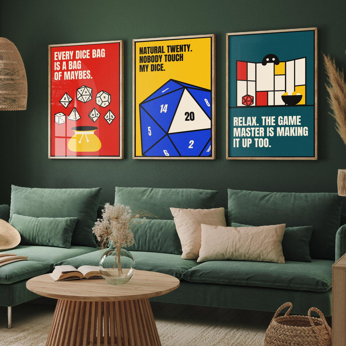 Tabletop RPG Quotes Set of Three Art Prints - 3 Bauhaus Dice Roleplaying Posters - Minimalist Game Room Wall Art Illustration V1