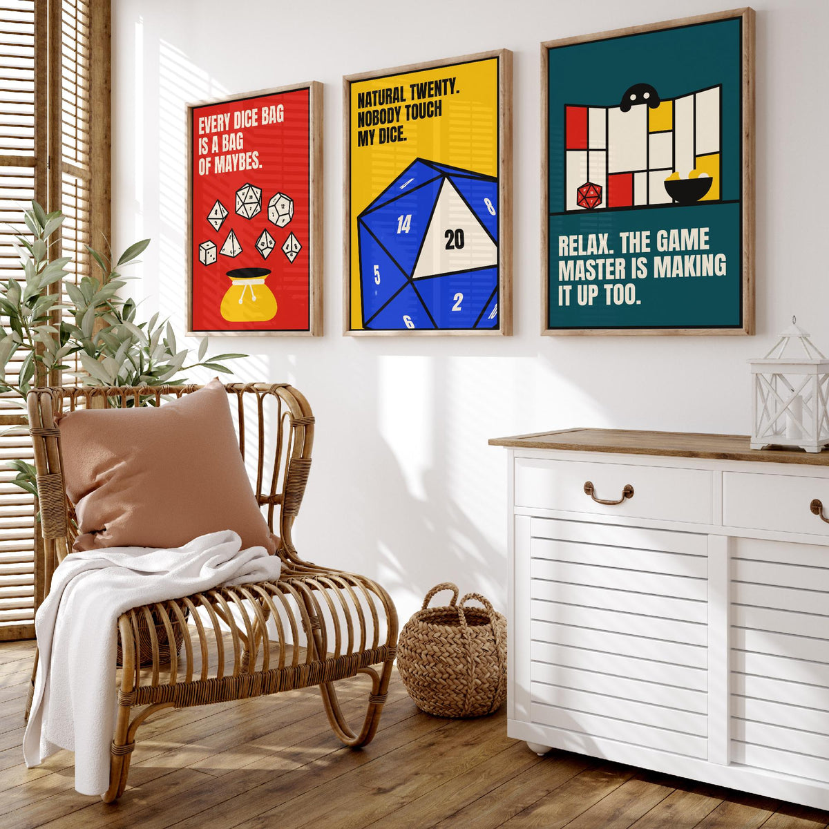 Tabletop RPG Quotes Set of Three Art Prints - 3 Bauhaus Dice Roleplaying Posters - Minimalist Game Room Wall Art Illustration V1