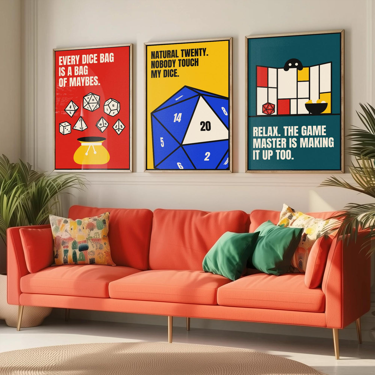 Tabletop RPG Quotes Set of Three Art Prints - 3 Bauhaus Dice Roleplaying Posters - Minimalist Game Room Wall Art Illustration V1