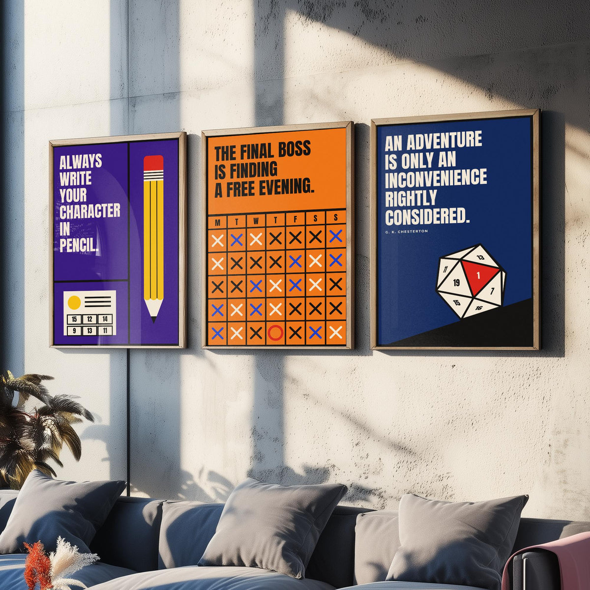 Tabletop RPG Quotes Set of Three Art Prints - 3 Retro Bauhaus Dice Roleplaying Posters - Minimalist Game Room Wall Art Illustration V2