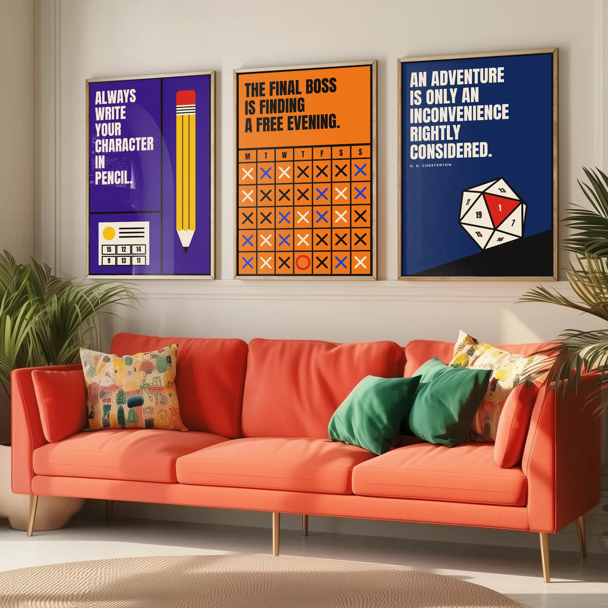 Tabletop RPG Quotes Set of Three Art Prints - 3 Retro Bauhaus Dice Roleplaying Posters - Minimalist Game Room Wall Art Illustration V2