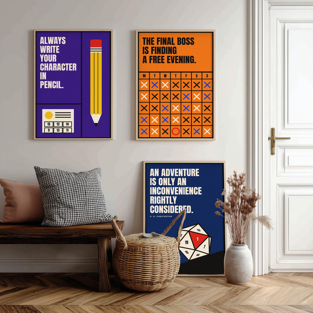 Tabletop RPG Quotes Set of Three Art Prints - 3 Retro Bauhaus Dice Roleplaying Posters - Minimalist Game Room Wall Art Illustration V2