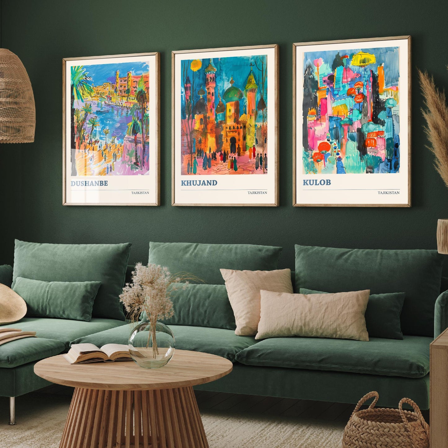 Tajikistan Set of Three Art Prints - Dushanbe, Khujand, Kulob - Colourful City Poster Watercolour Illustration Travel