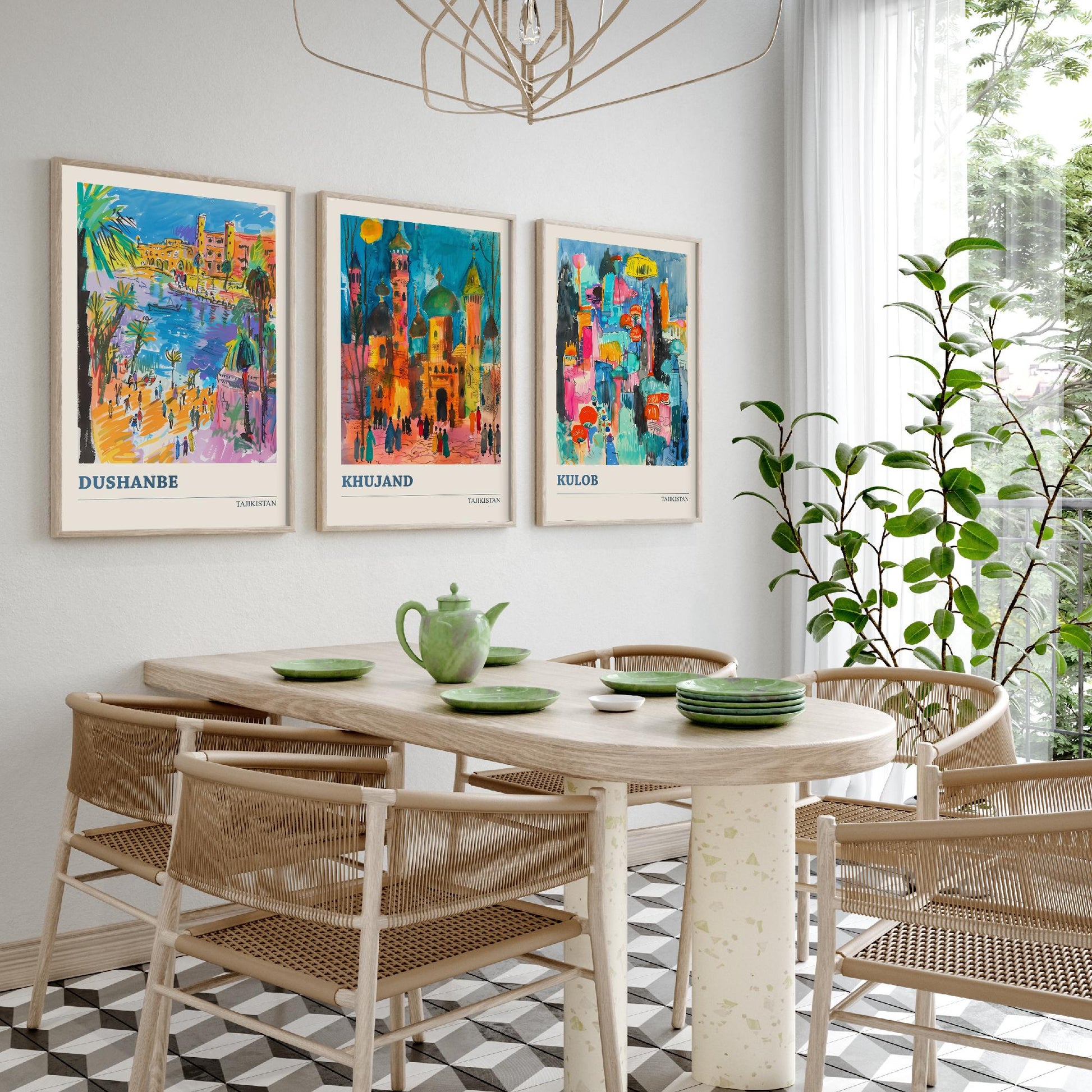 Tajikistan Set of Three Art Prints - Dushanbe, Khujand, Kulob - Colourful City Poster Watercolour Illustration Travel